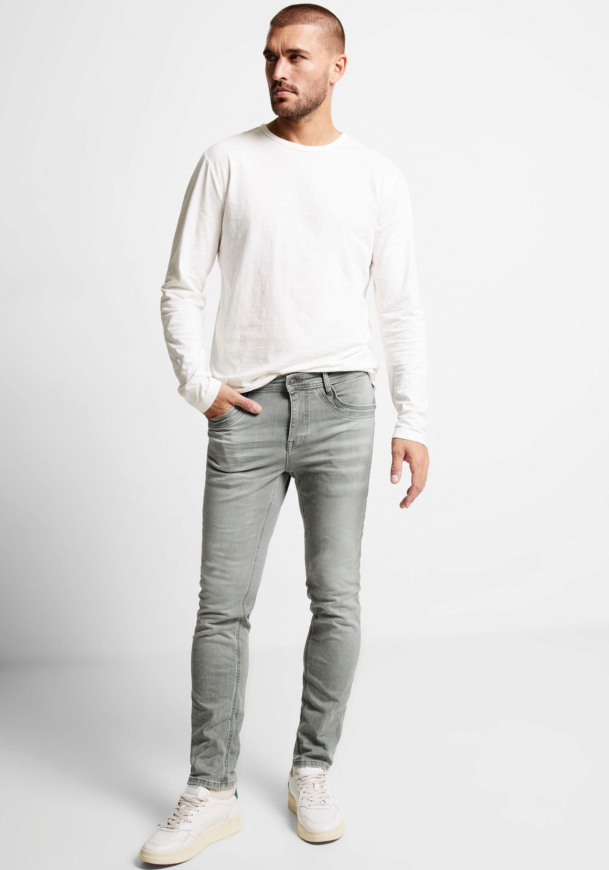 STREET ONE MEN Slim fit jeans in grijze wassing