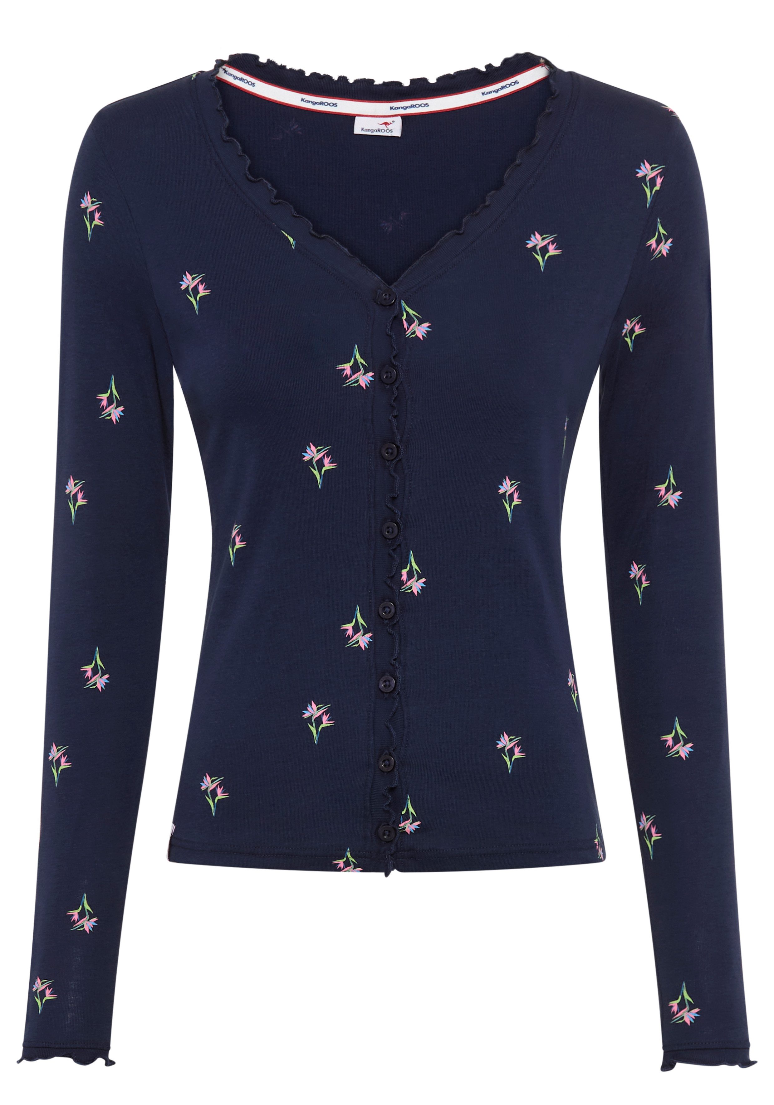 KangaROOS Shirt met lange mouwen met bloemenprint en knoopsluiting