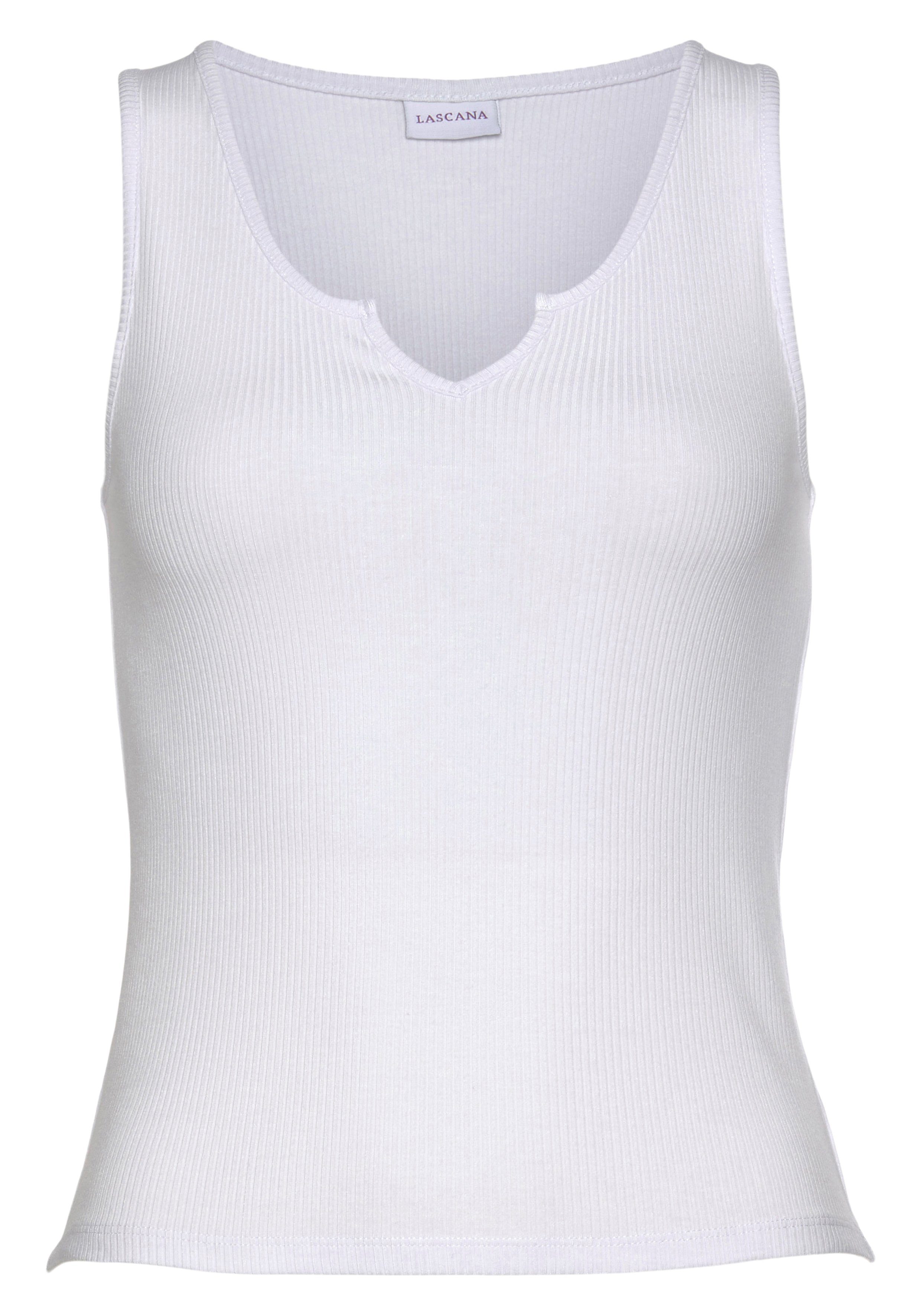 Lascana Geribde tanktop met klein v-hals, figuurvormend dametop, basic