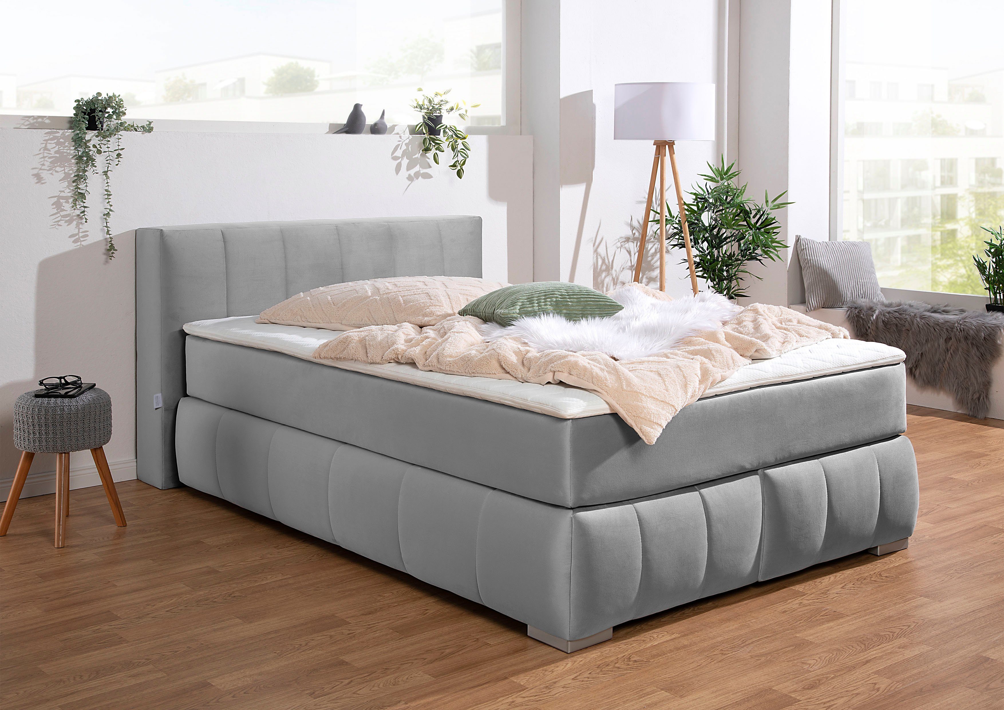 Guido Maria Kretschmer Home&Living Boxspring Chelles incl. koudschuim matrastopper, in 5 breedtes en 3 matrastypes boxsprings grijs