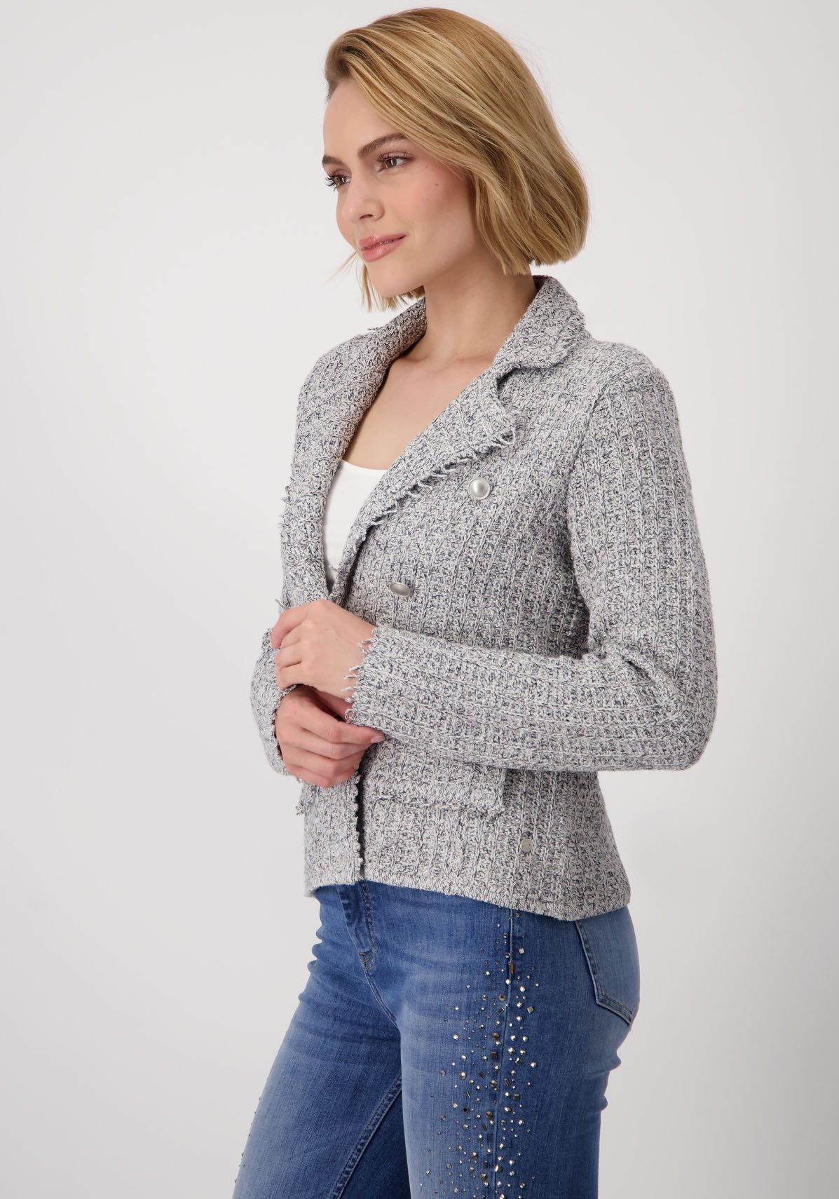 Monari Korte blazer Jas gebreide blazer tweed