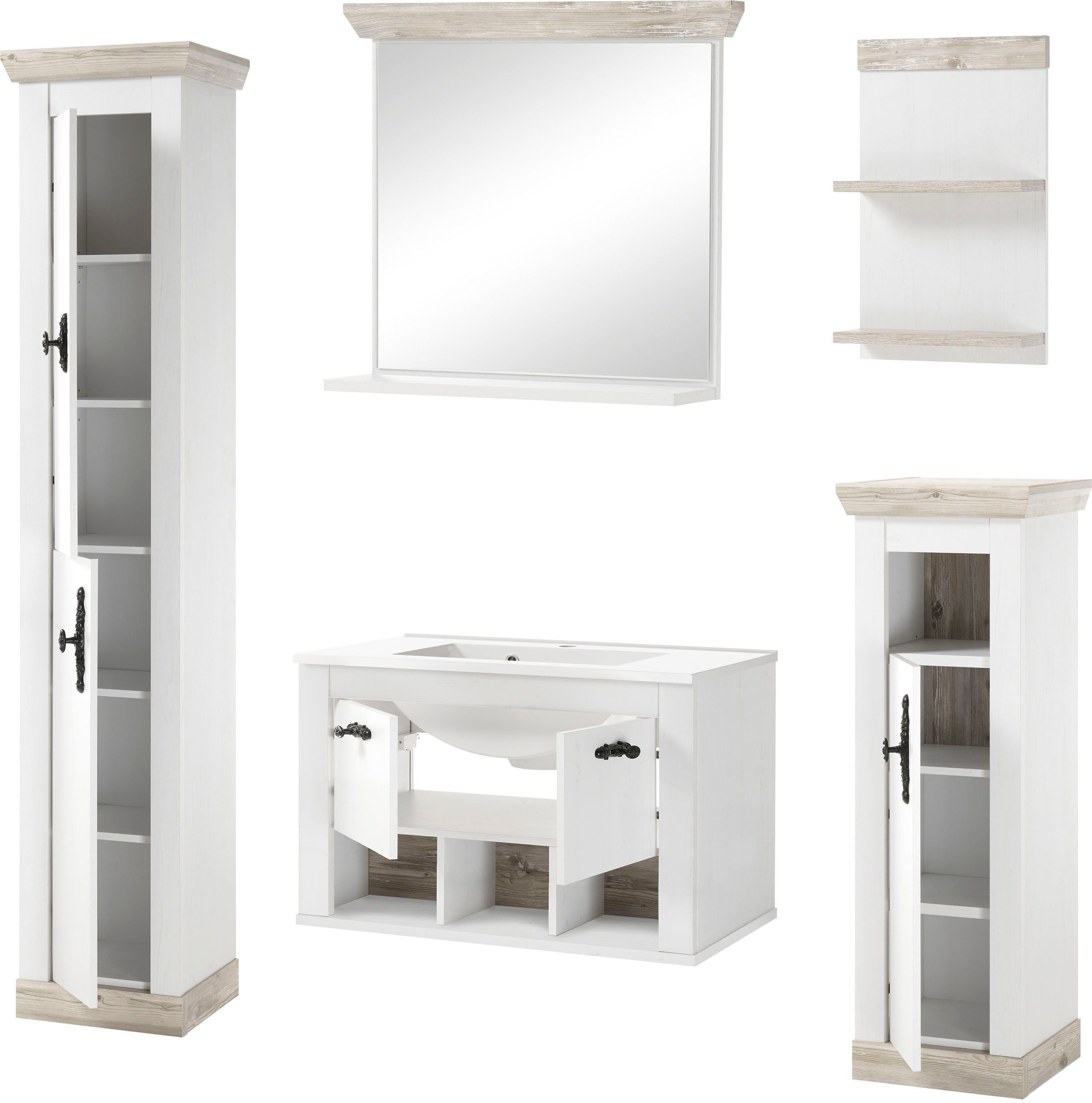 Home affaire Badkamerserie Florenz, badkamer in landhuisstijl, 5-delig badkamer (5-delig)