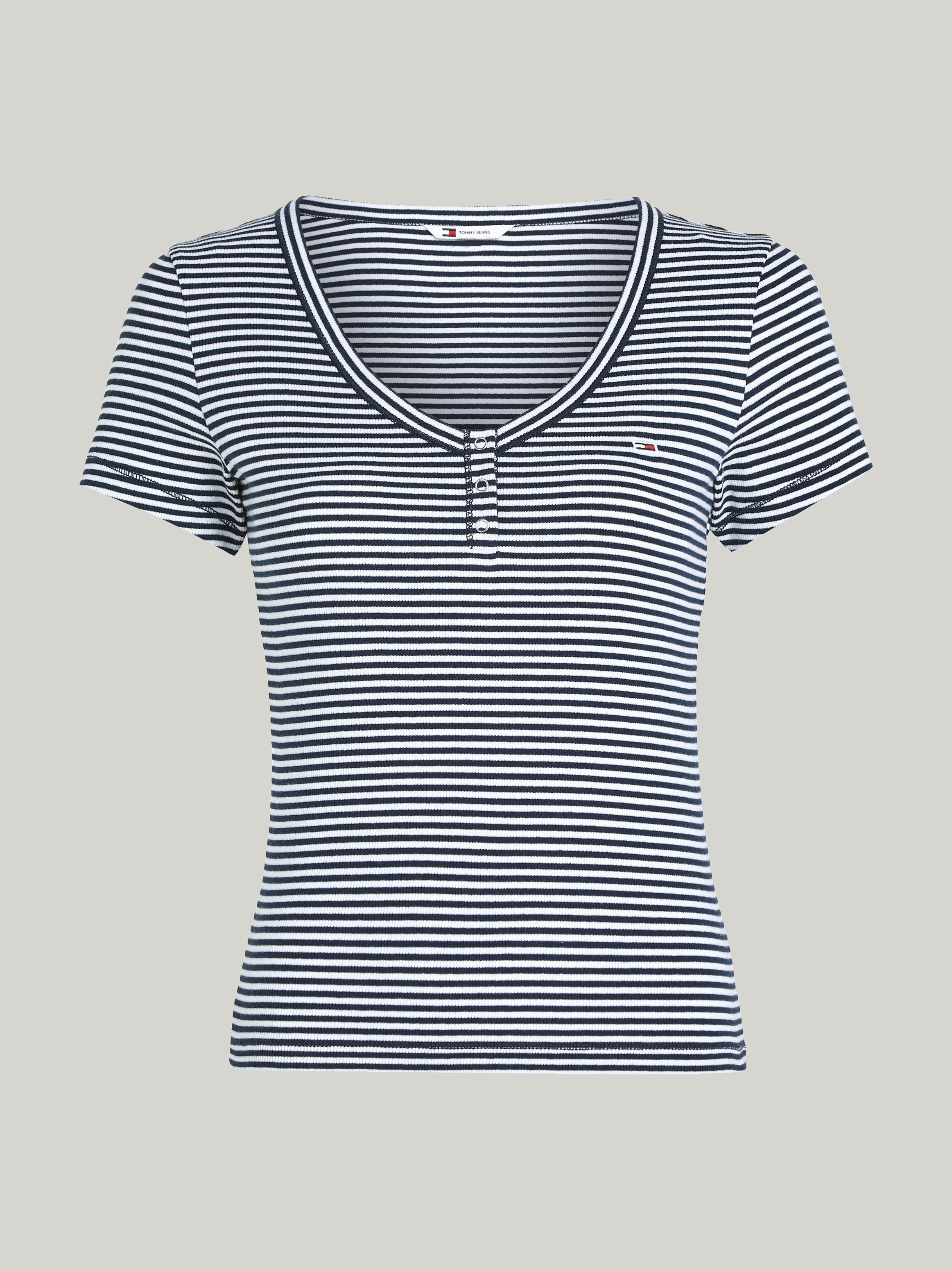 TOMMY JEANS Shirt met V-hals TJW SLIM HENLEY STRIPE V-NECK SS