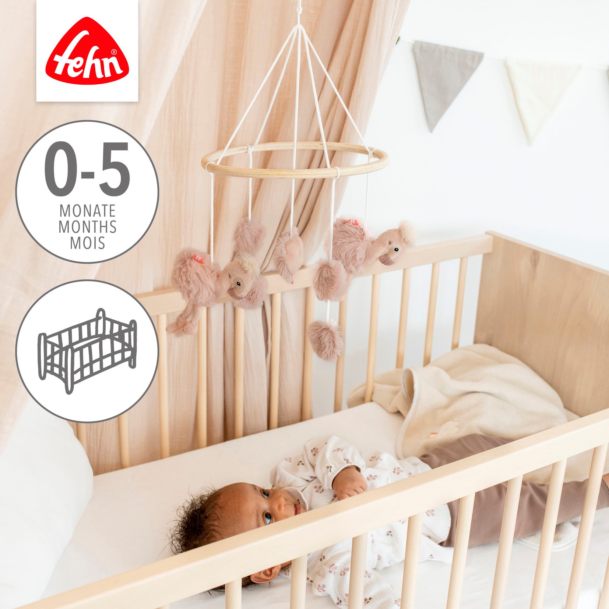 Fehn Mobiel Lazy, Crazy & Pink, Holz-Mobile Flamingo