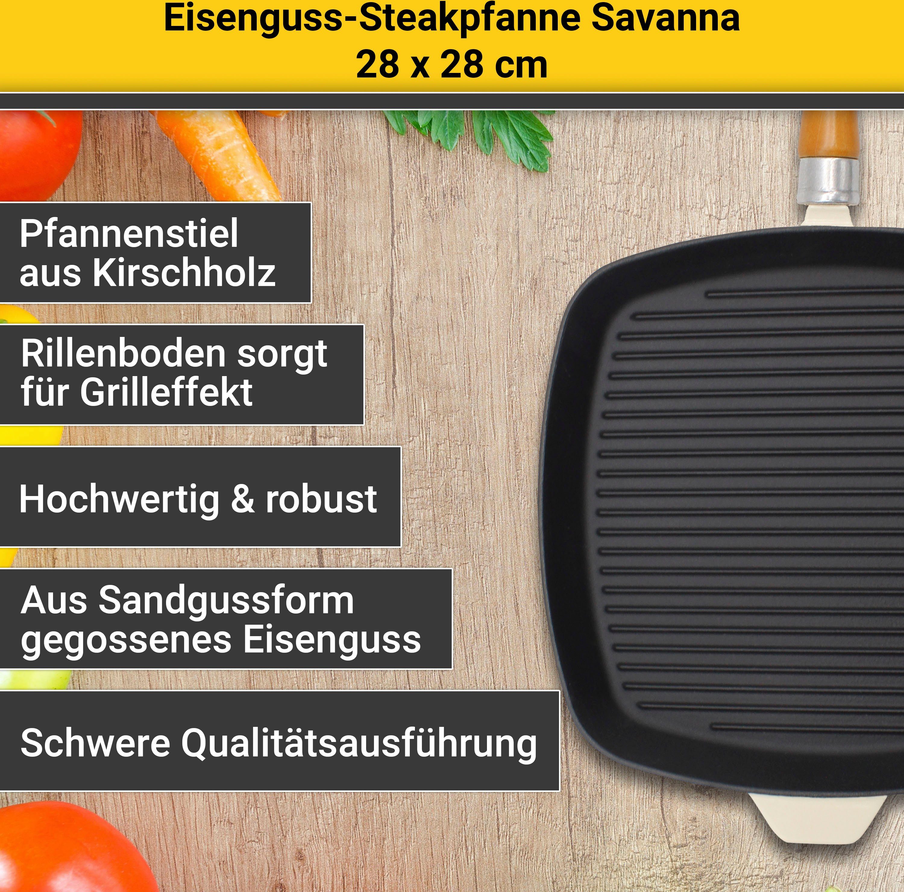 Krüger Steakpan Gietijzeren grill-/ steakpan SAVANNA, 28 x 28 cm (1-delig)