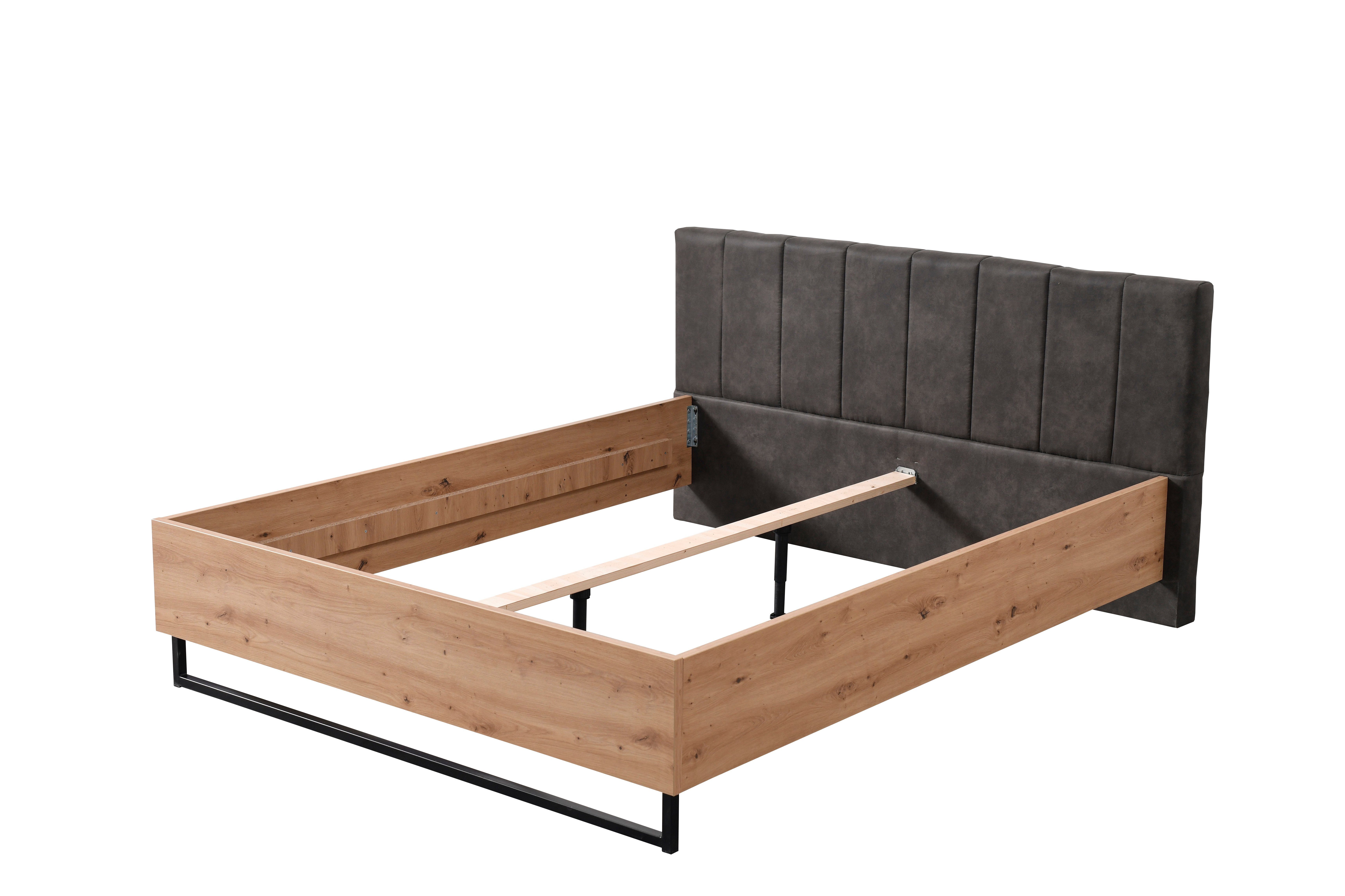 INOSIGN Bedframe Sardinië, FSC-gecertificeerd houtmateriaal met gepolsterde hoofdeinde, metalen voet in schaatsvorm, 160 of 180x200 cm