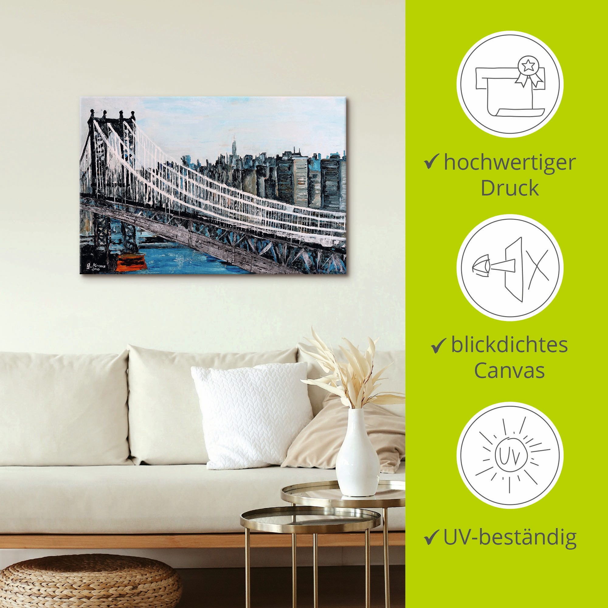 Artland Artprint op linnen New York Brooklyn Bridge gespannen op een spieraam