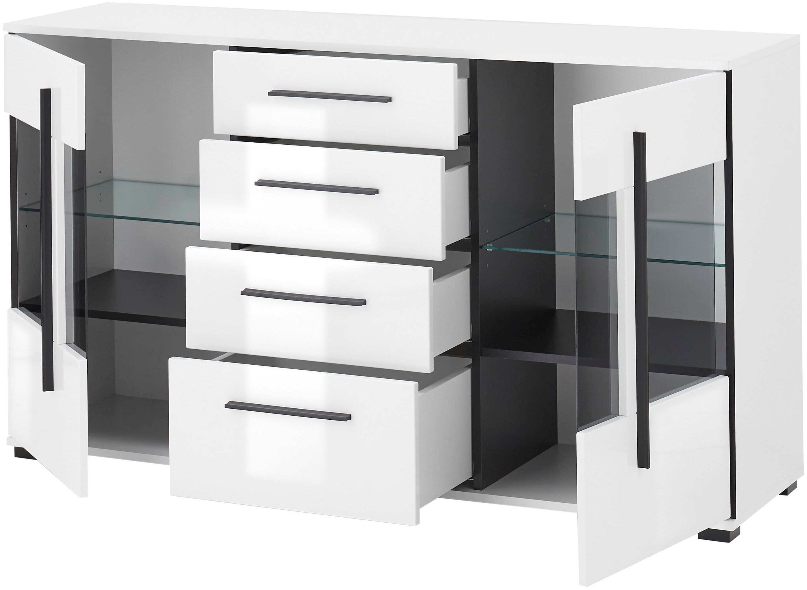 INOSIGN Dressoir Cantara, moderne kast, commode in Eiken Evoke of wit zwarte stanggreep, voldoende opbergruimte, veelzijdig inzetbaar