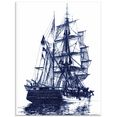 artland print op glas antieke boot in blauw i (1 stuk) beige