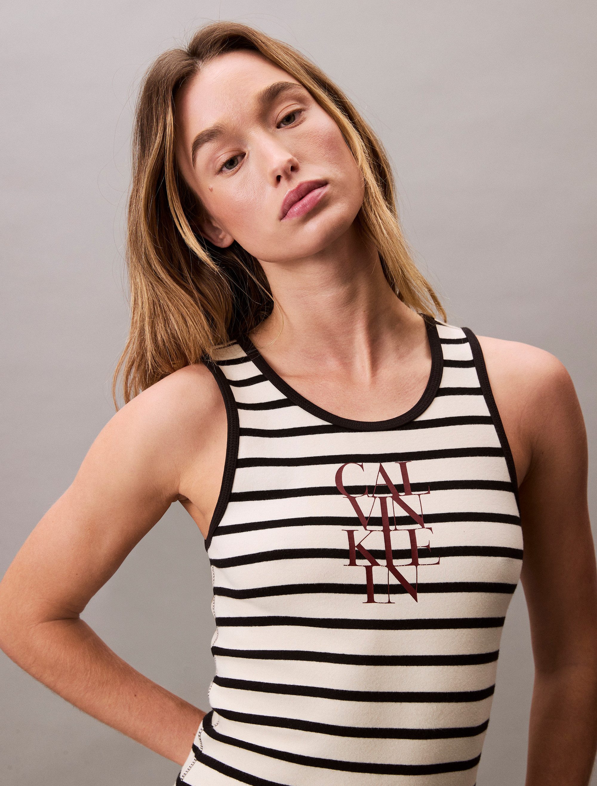 Calvin Klein Jerseyjurk COTTON RIB STRIPE SL DRESS
