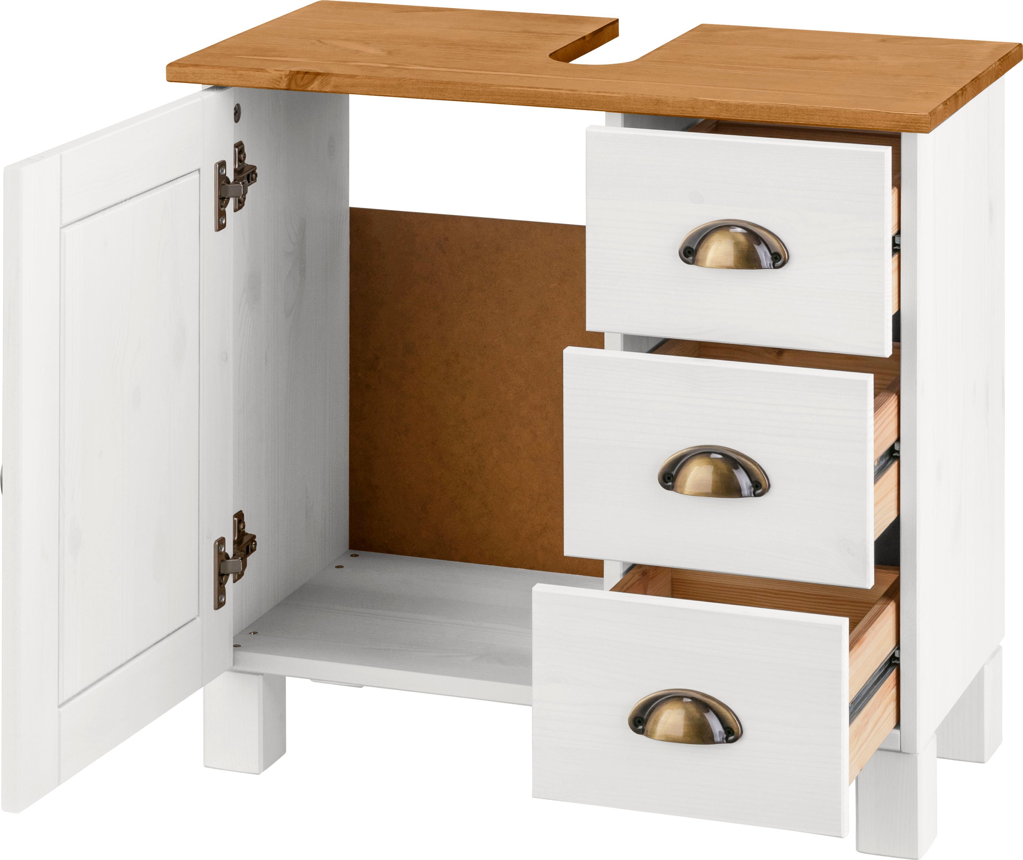 Home affaire Wastafelonderkast Oslo Grenen, 1 deur en 3 laden, breedte 60 cm, hoogte 55 cm