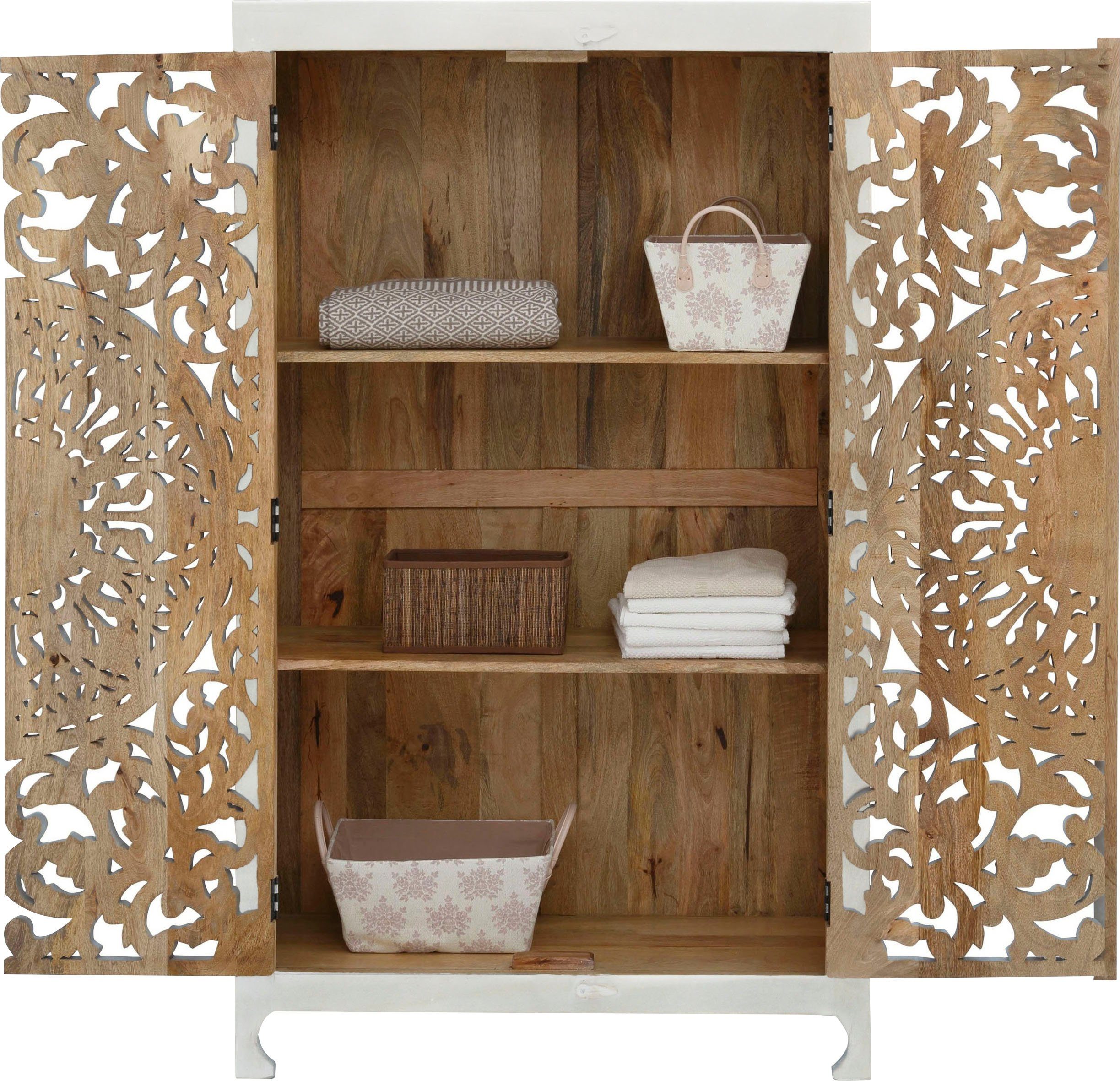 Home affaire Bergkast Kenmare Mangohout, decoratief houtsnijwerk, breedte 100 cm