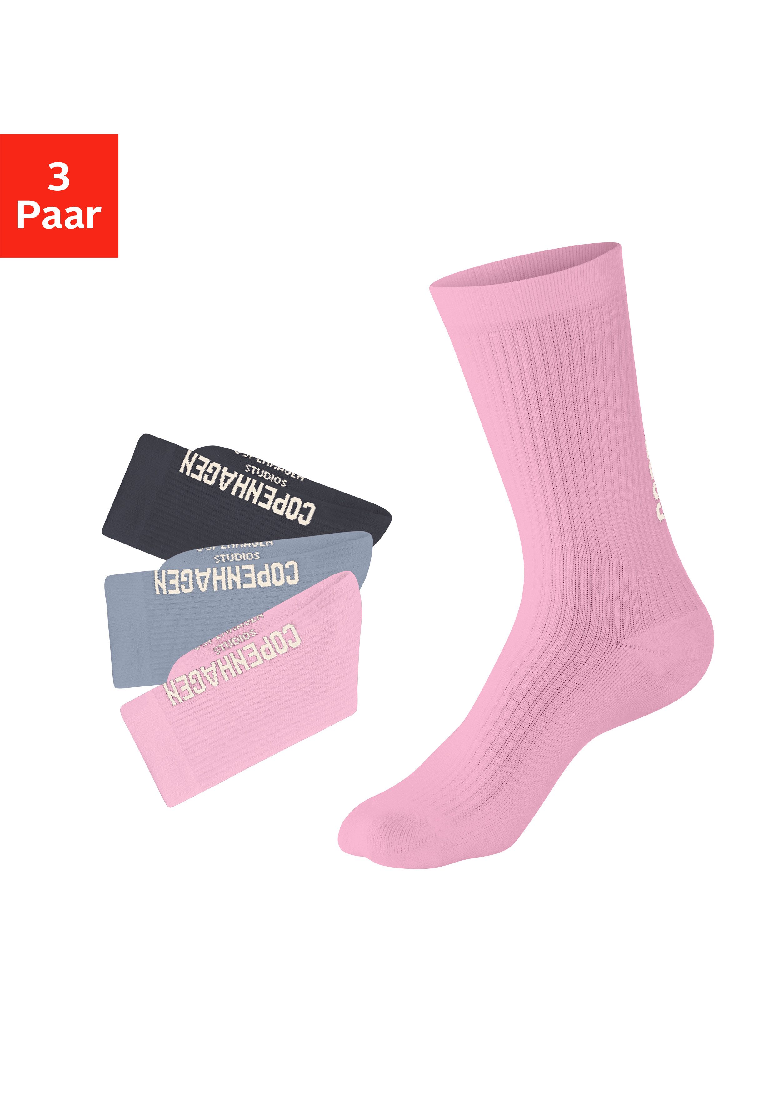 OTTO Copenhagen Studios Tennissokken met grote letters (set, 3 paar) unisex sportsokken maat 35-38 multicolor