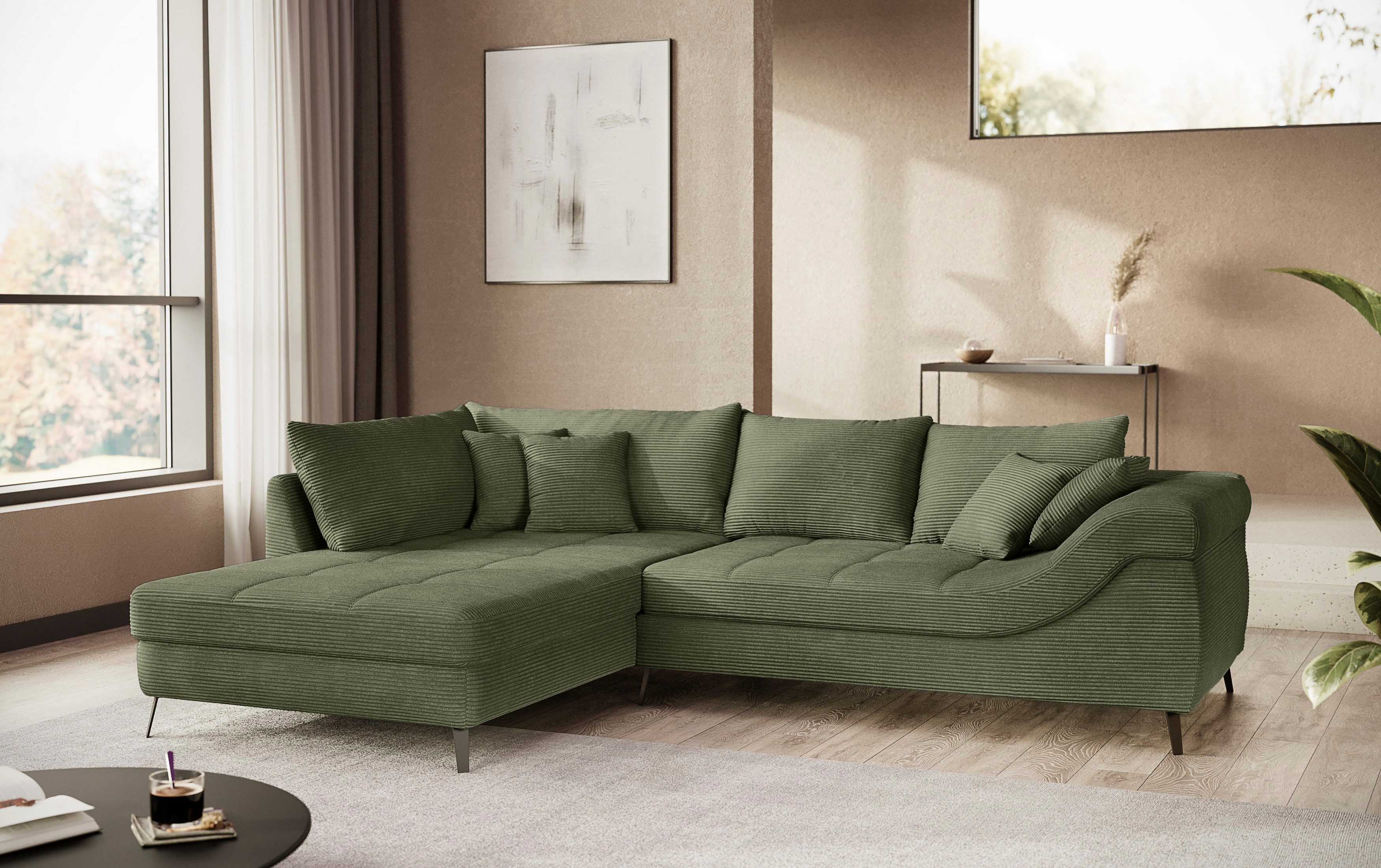 Mr. Couch Hoekbank Portofino L-vorm 4 bekledingskwaliteiten, 13,5 cm hoge metalen profielvoeten in mat zwart