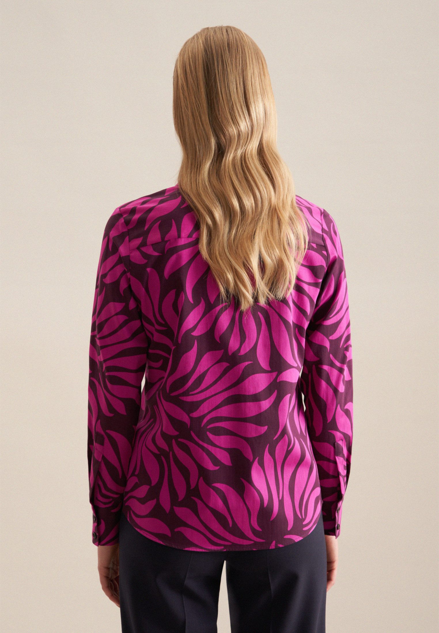 seidensticker Overhemdblouse Zwarte roos Lange mouwen kraag print