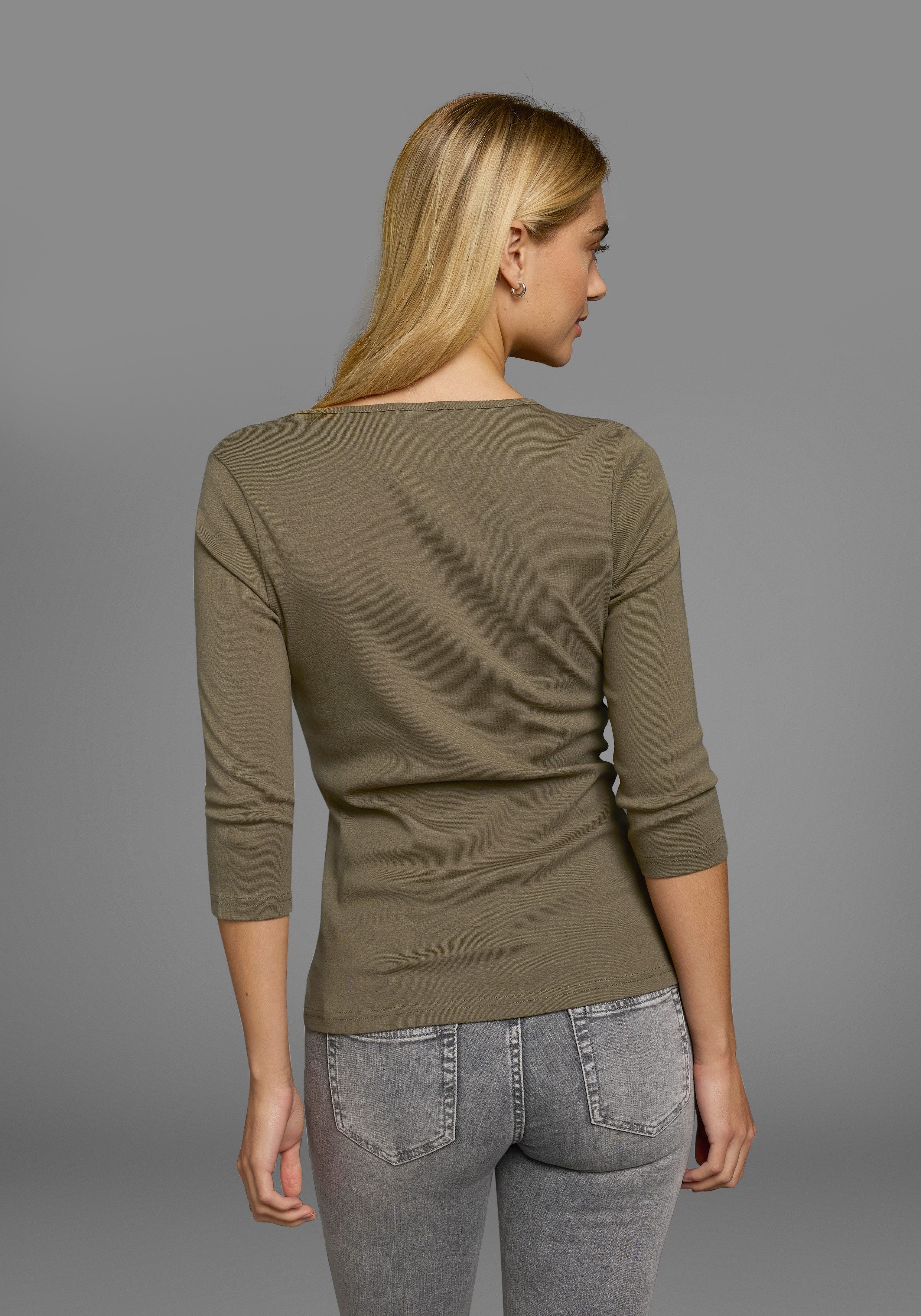 Flashlights Shirt met V-hals effen, v-hals, basic stijl, van katoen, in 2-pack (2-delig, Set van 2)