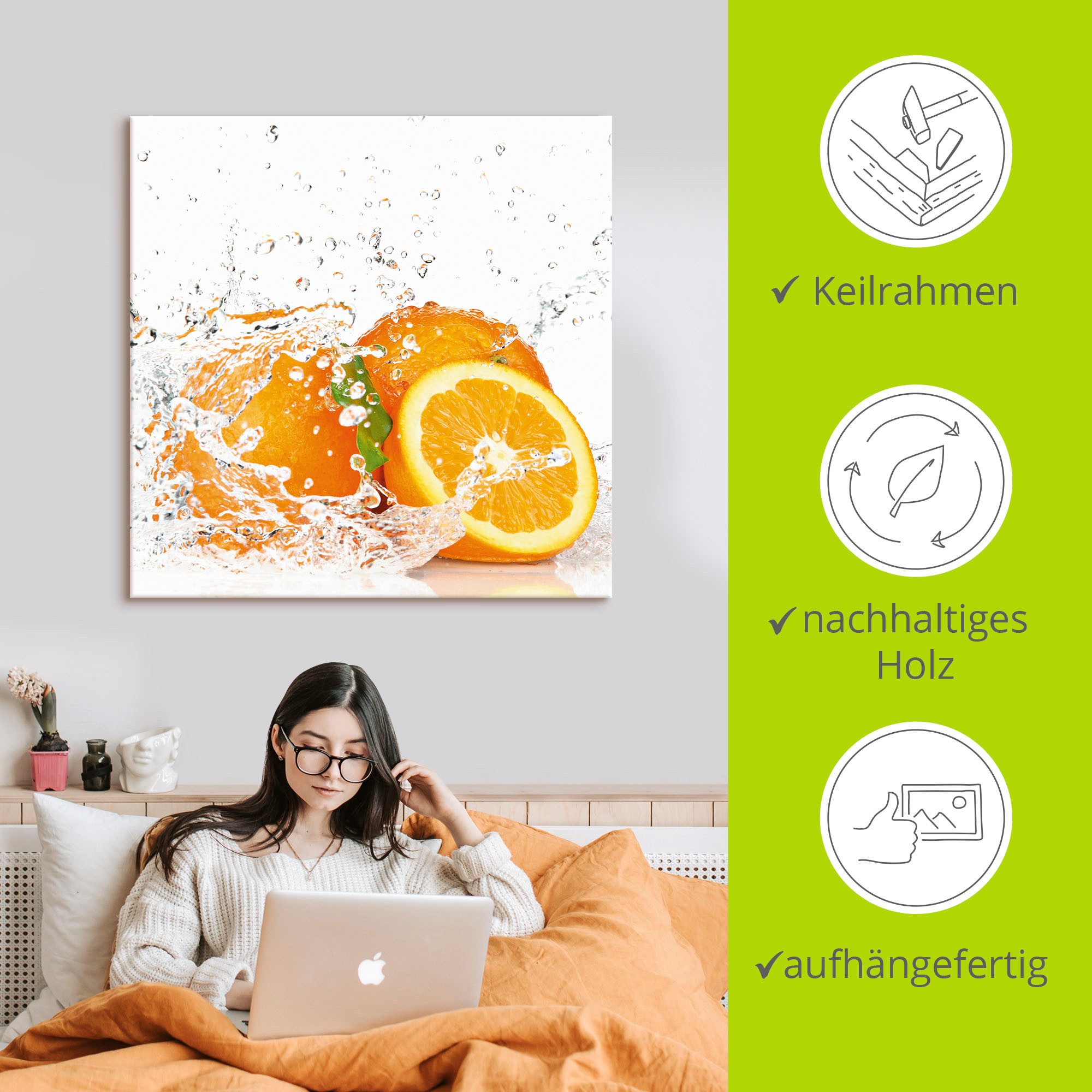 Artland Artprint Orange met spatwater als artprint op linnen, poster, muursticker in verschillende maten