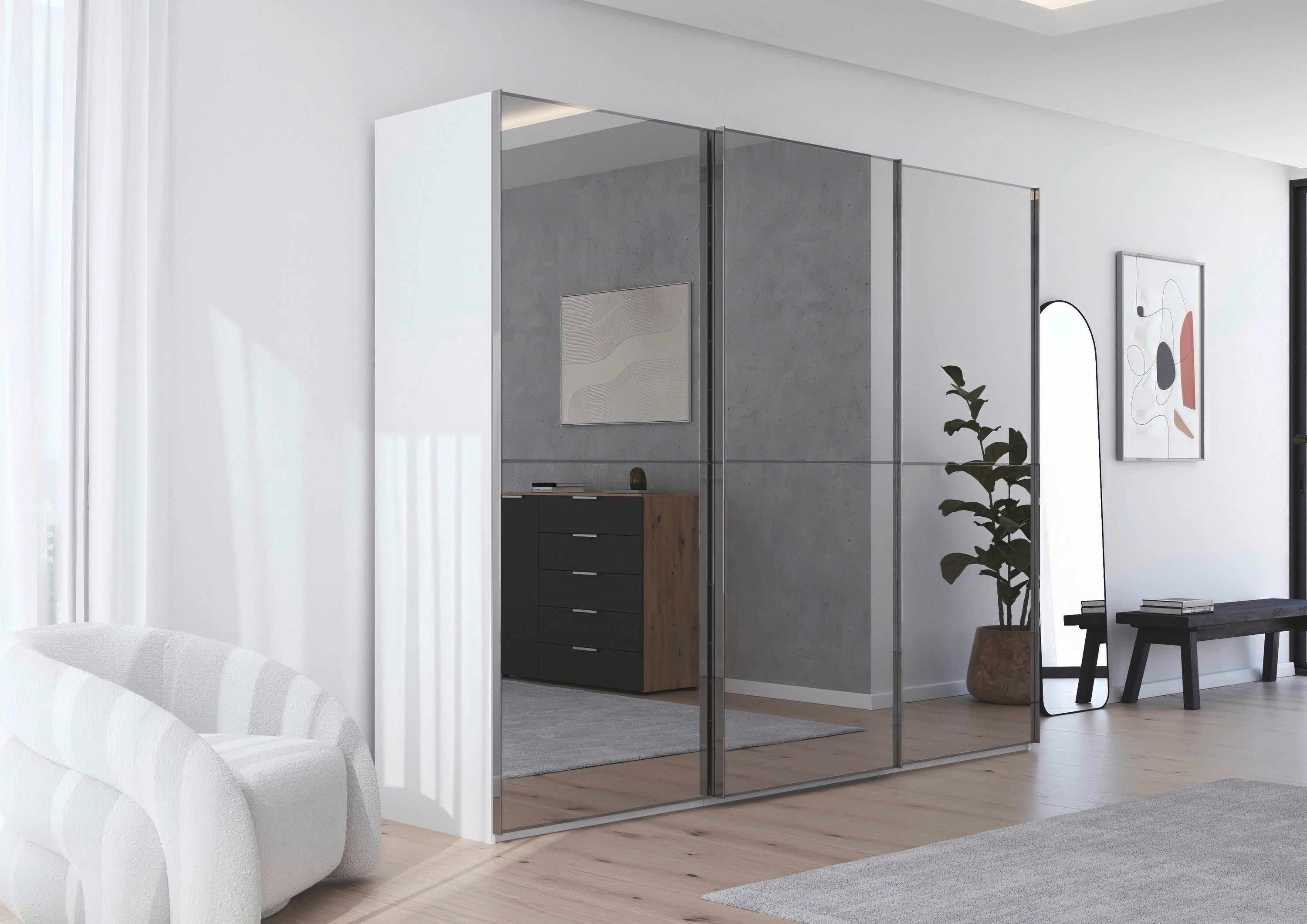 rauch Schuifdeurkast Kledingkast Kast Garderobe Slaapkamerkast SCALE-DUO edel tweedelige deuren spiegelfront en 3 sierlijsten made in germany
