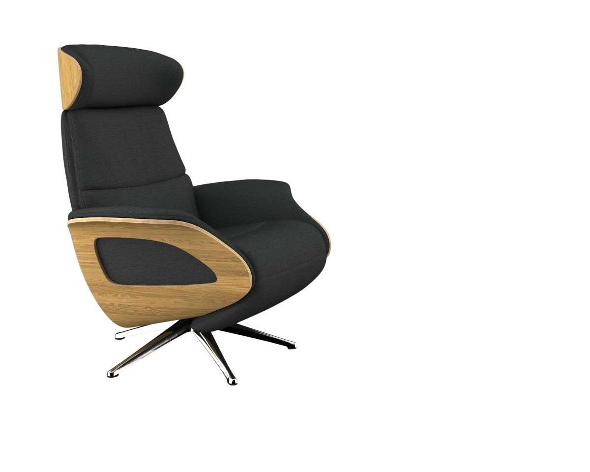 FLEXLUX Relaxfauteuil Clement praktische elektrische fauteuil Maat M, elektrische rug- en voetensteun, accu, armleuning Eiken, aluminium voet