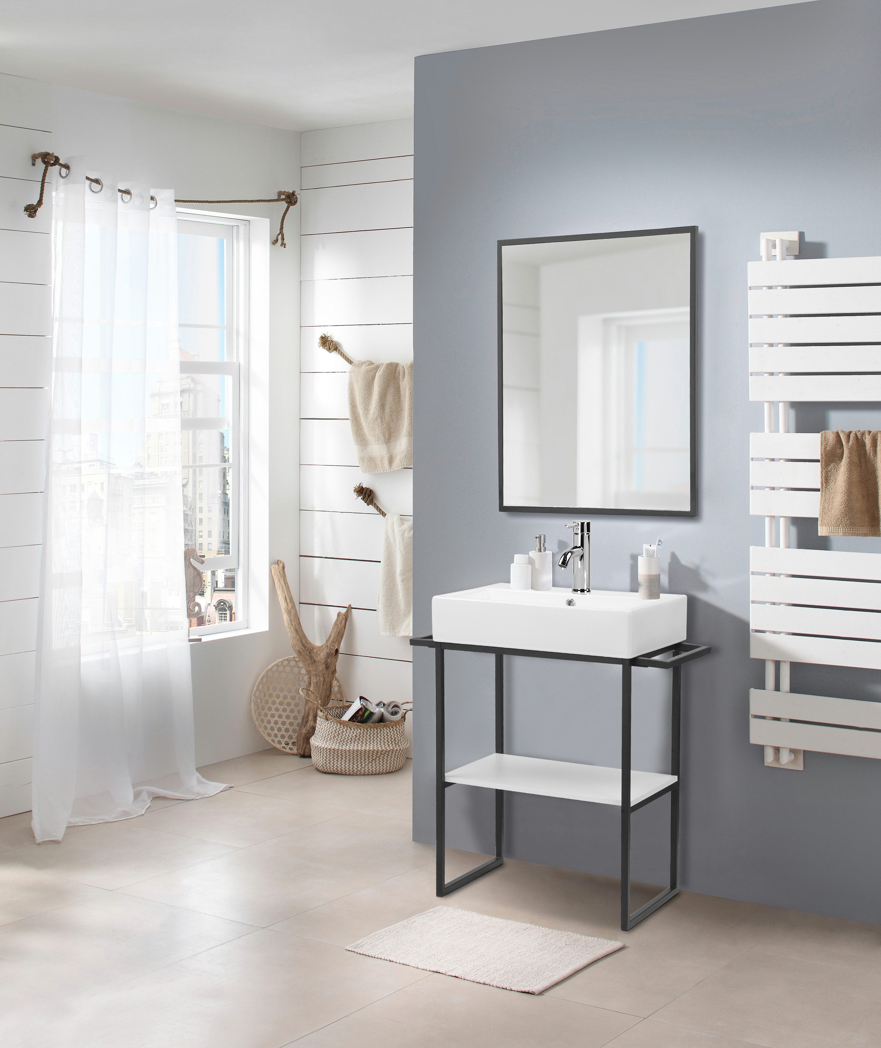 welltime Wastafelonderkast Stockholm Badkamermeubels metaallook incl. wasbak, breedte 60 cm wastafel