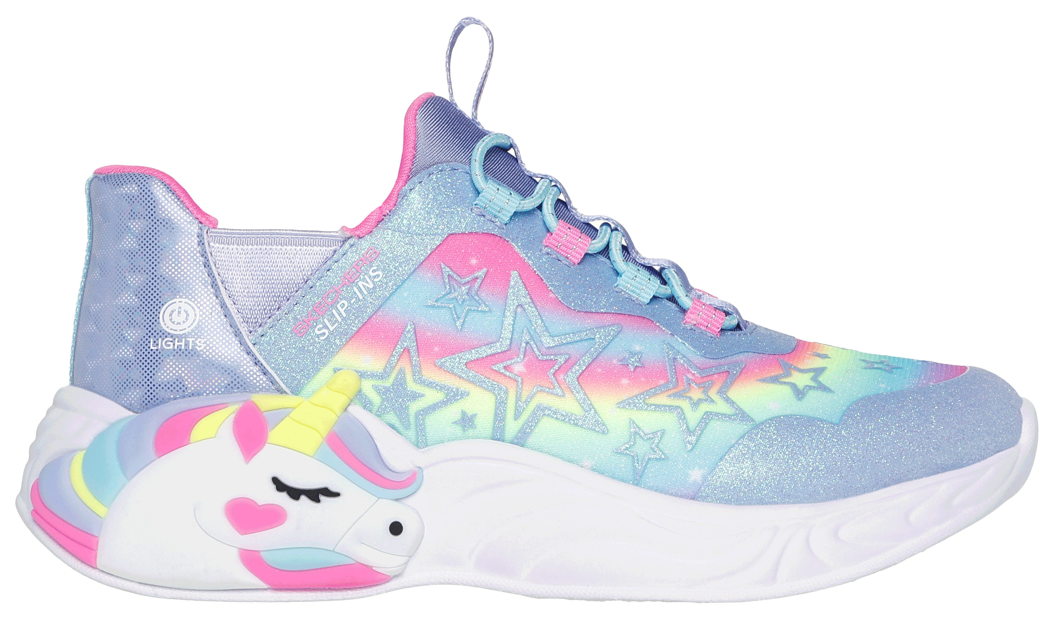 Skechers Slip-on sneakers UNICORN DREAMS LIGHTS , glitter-blink schoen om in te glijden, maat sjabloon om te downloaden