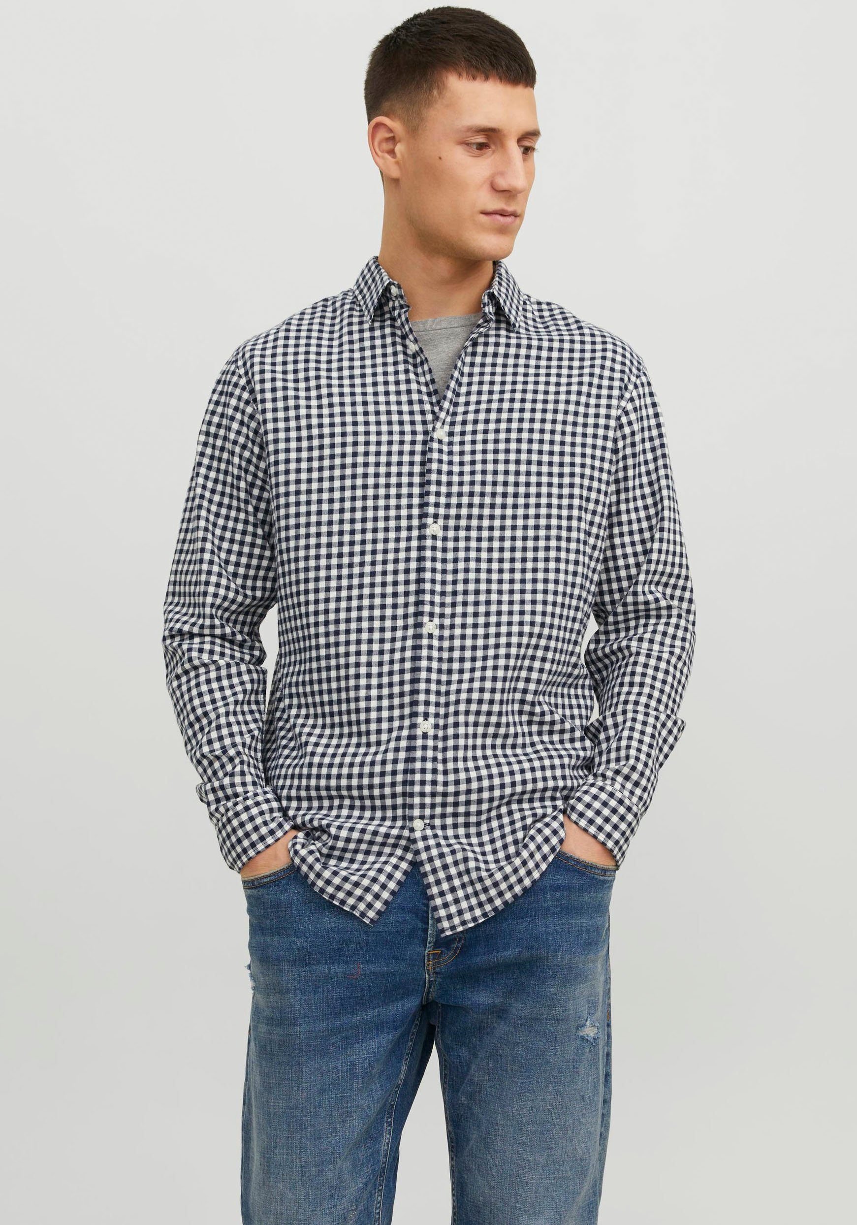 Jack & Jones Overhemd met lange mouwen JJEGINGHAM TWILL SHIRT L/S NOOS heren overhemden maat M bruin