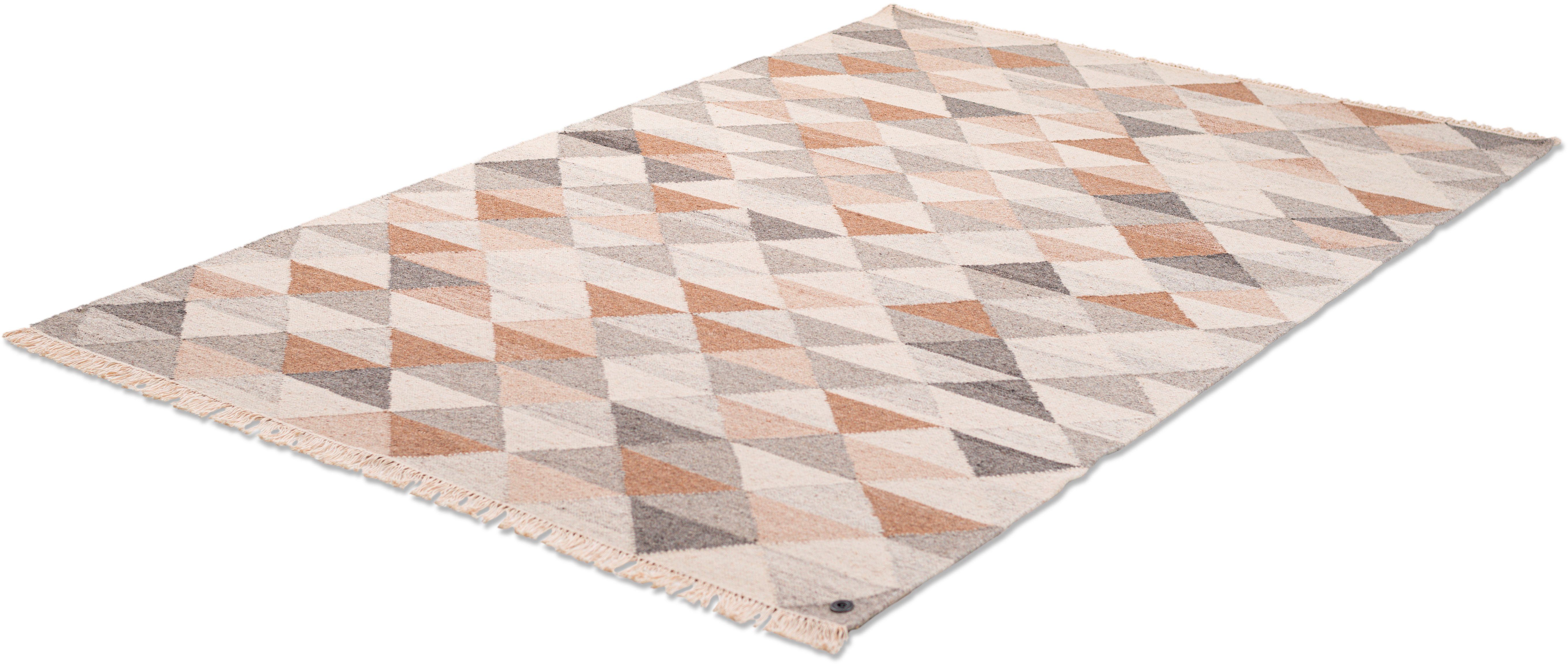TOM TAILOR HOME Vloerkleed Triangle Kelim met de hand geweven, met franje, boho-stijl
