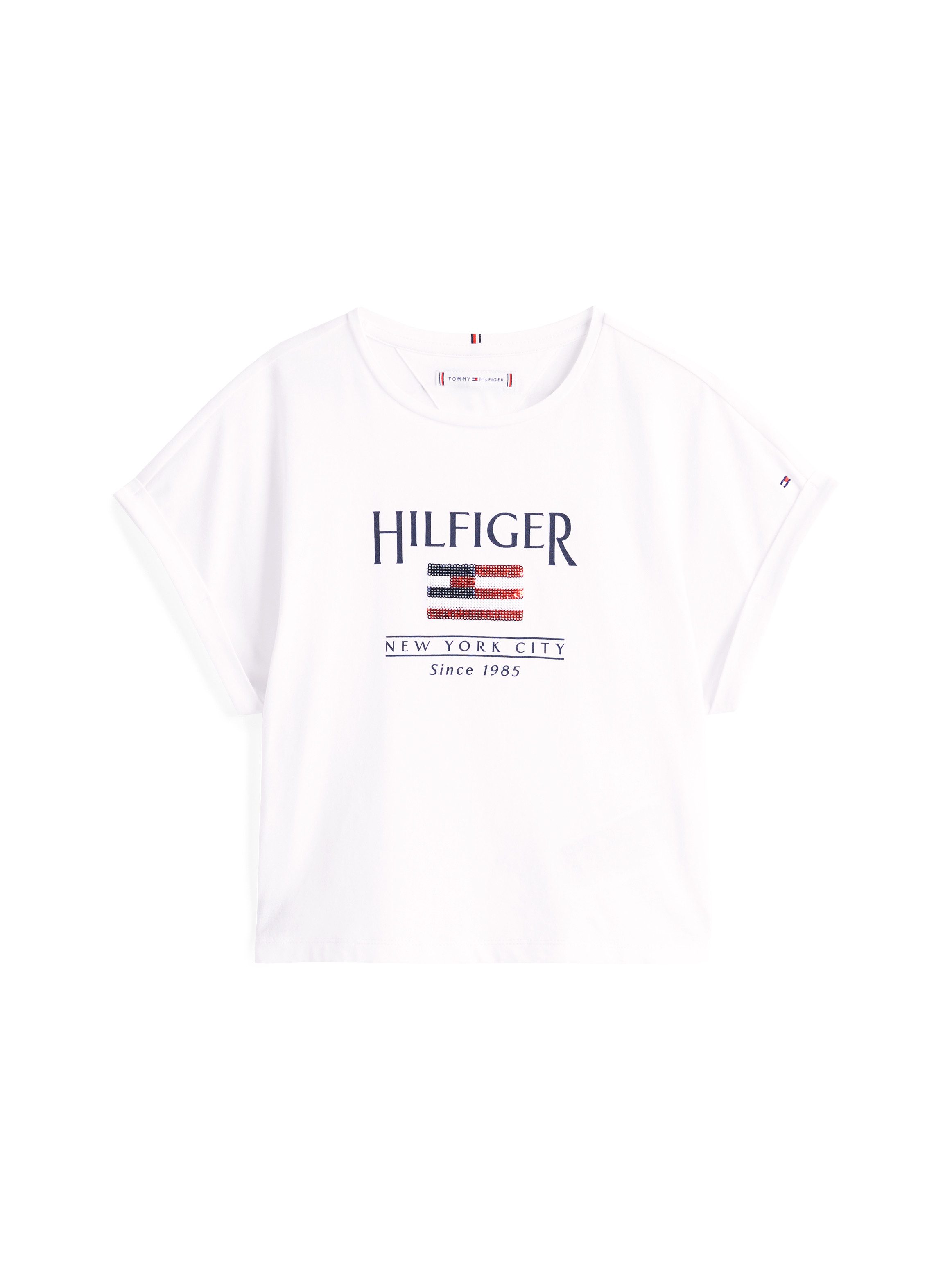 Tommy Hilfiger Shirt met korte mouwen HILFIGER SEQUINS FLAG TEE SS met pailletten, met logo-print