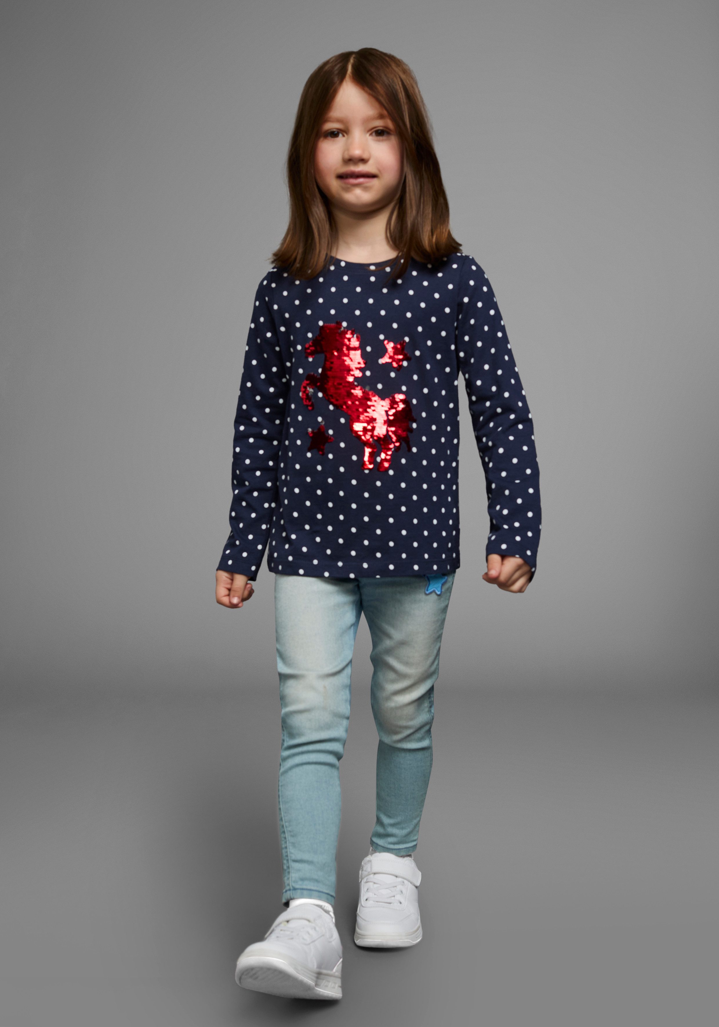 KIDSWORLD Shirt met lange mouwen Voor kleine meisjes Lange mouwen, basic pasvorm, bedrukt, ronde hals