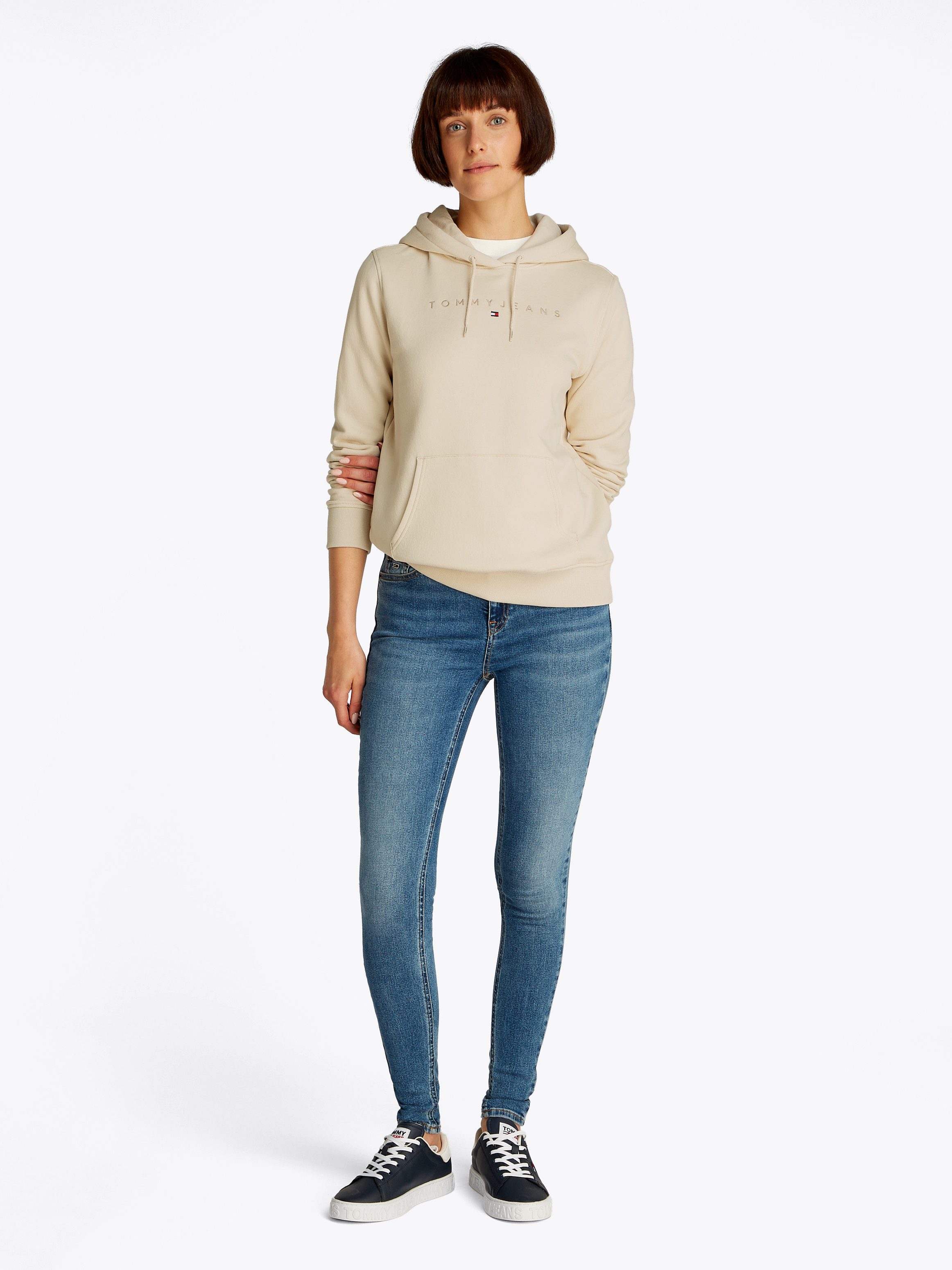 Tommy Jeans Curve Hoodie TJW REG TONAL LINEAR HOODIE EXT in grote maten, capuchon, logo-borduursel