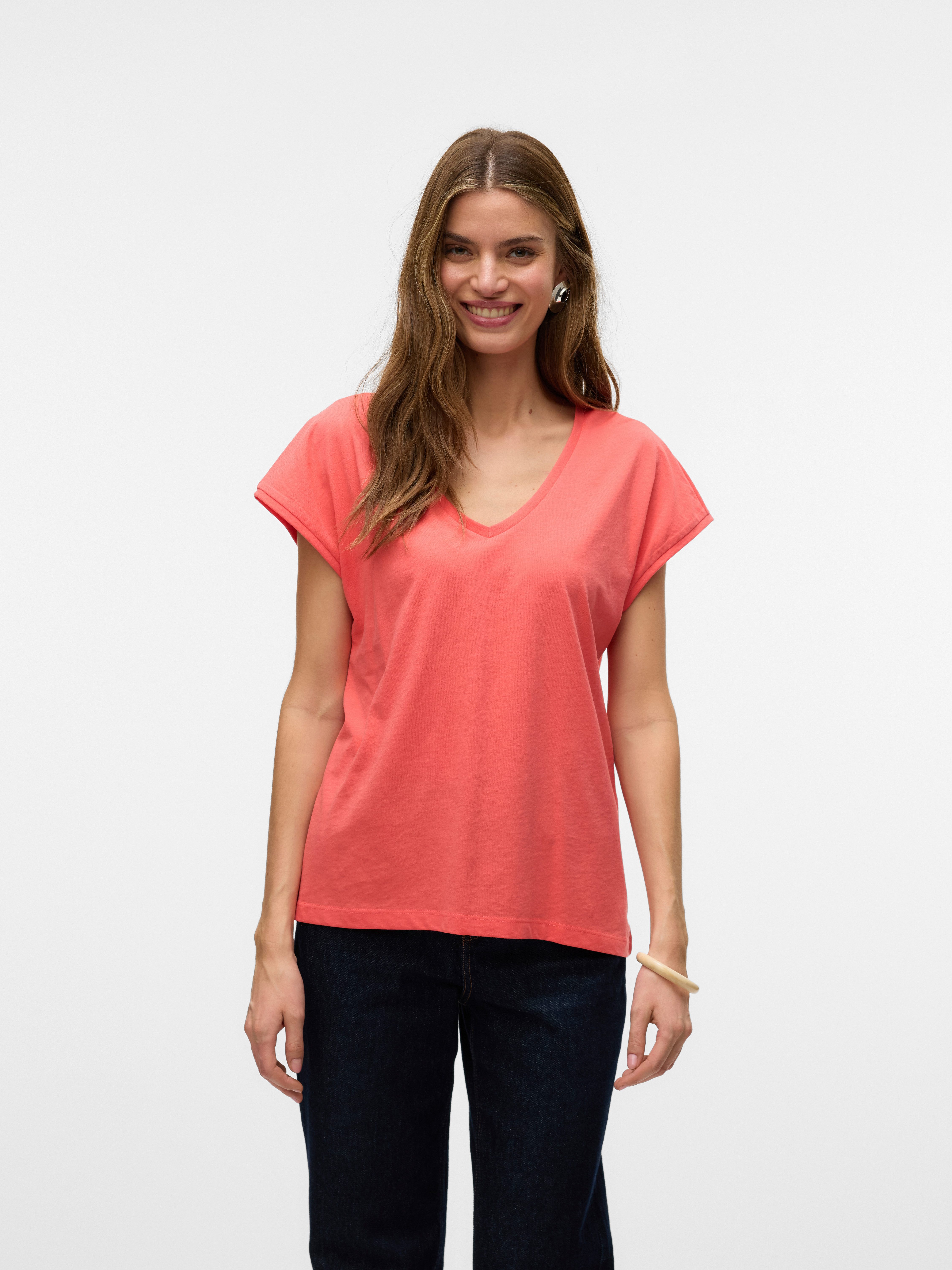 Vero Moda Shirt met korte mouwen VMLUNA SS V-NECK TEE JRS NOOS