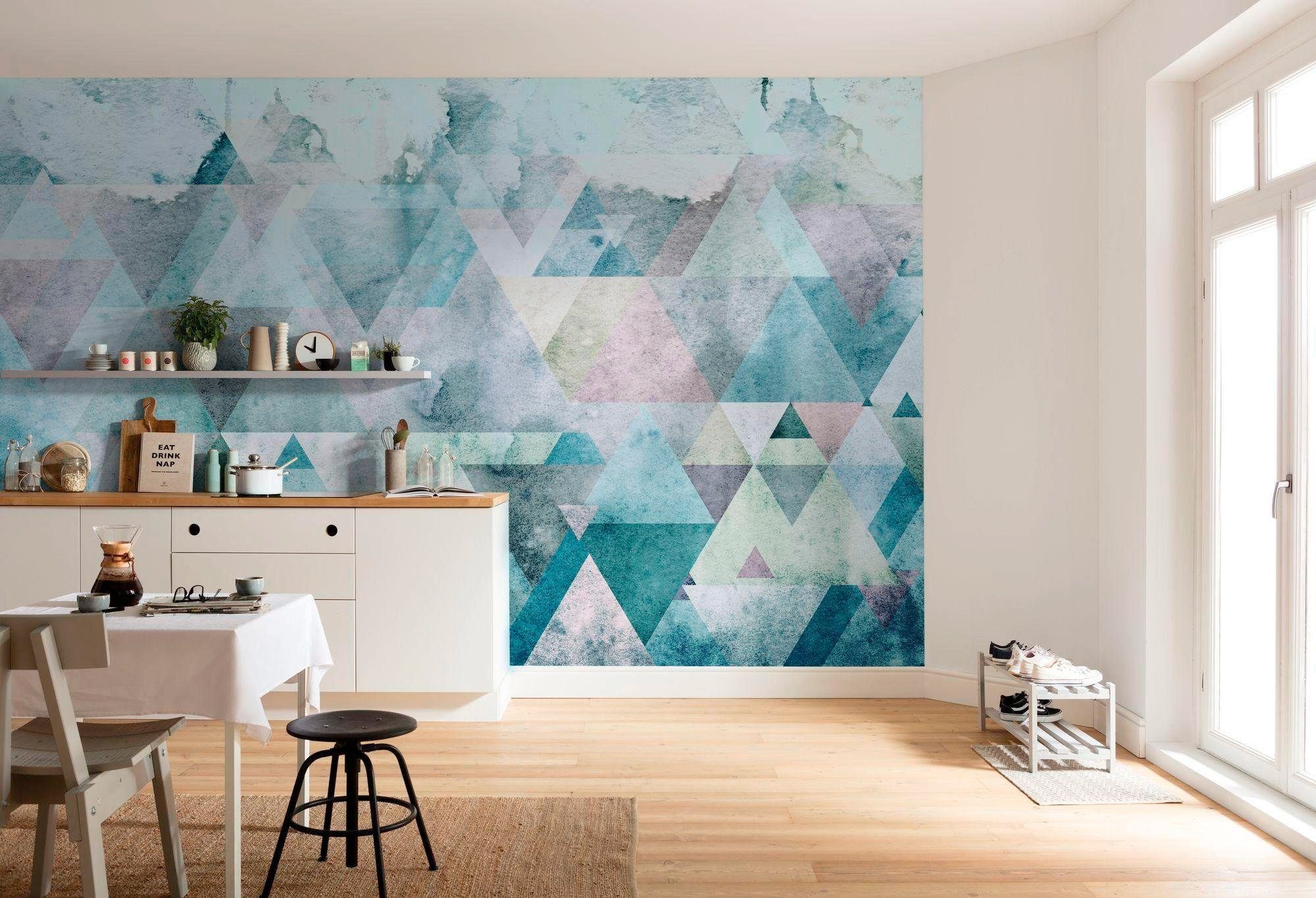 Komar Vliesbehang Digitale print vlies - Triangles Blue - Afmeting 400 x 250 cm (1 stuk)