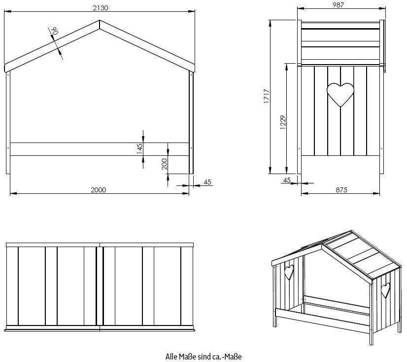 Vipack Huisbed Amori Ligoppervlak 90x 200 cm, naar keuze met en zonder achterwandpaneel