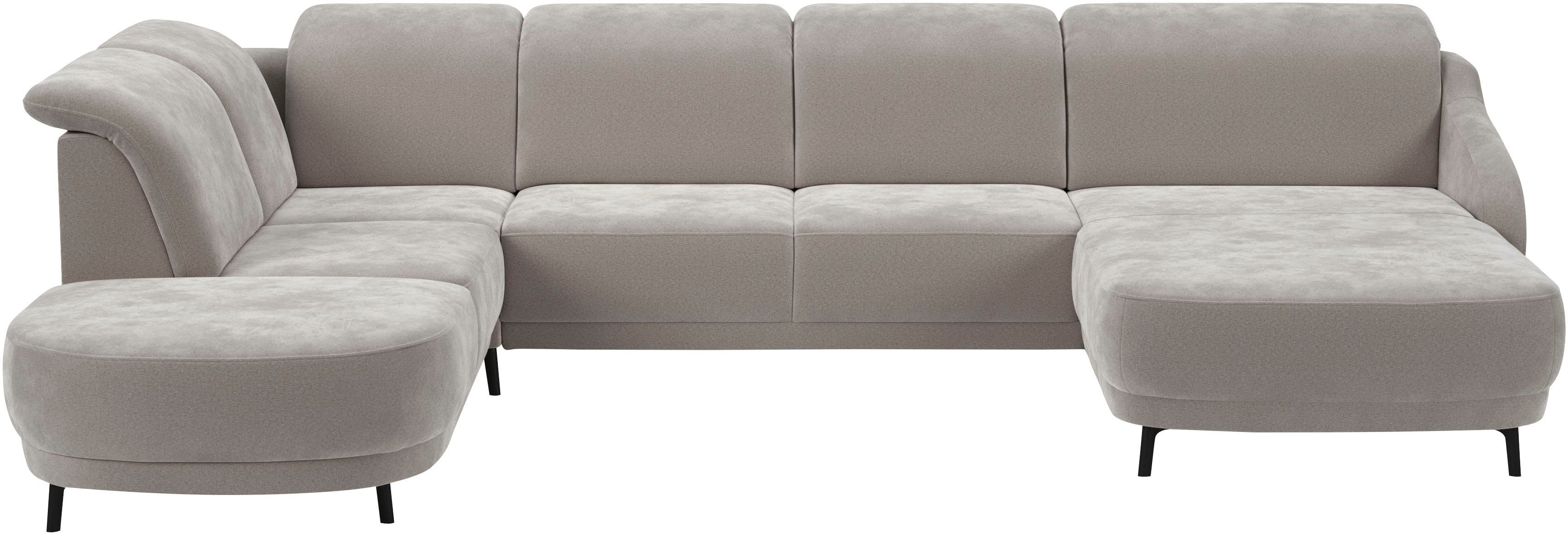 sit&more Zithoek Blues U-vorm inclusief verstelbare hoofdsteun, naar keuze met klaptafel en usb grijs, zithoeken, Klaptafel in 2,5-zits naast