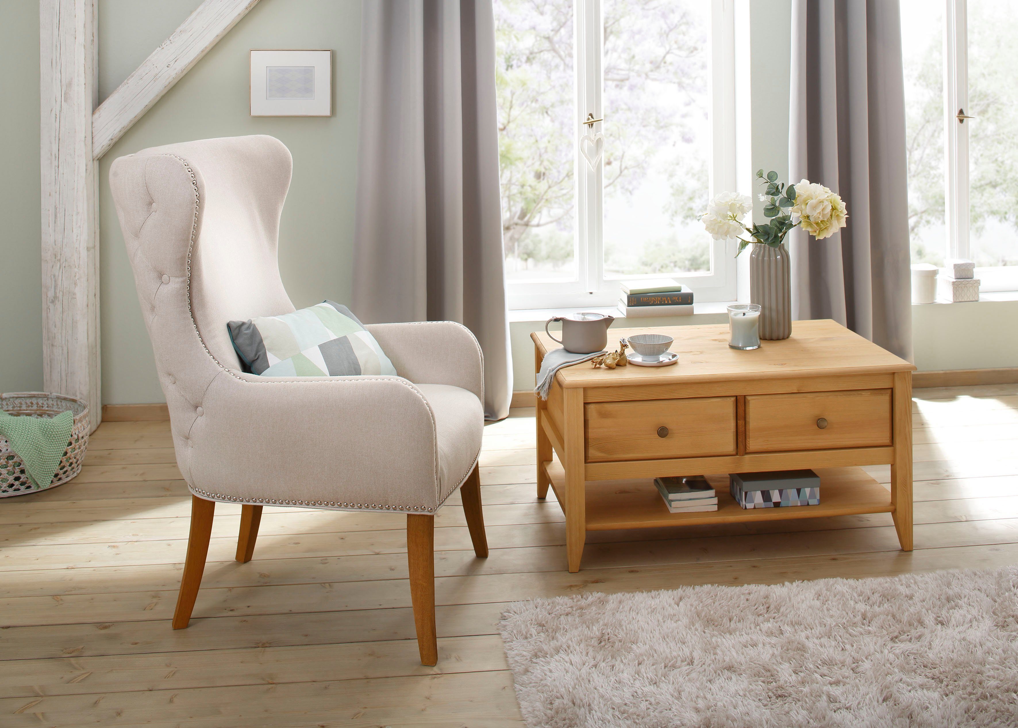 Home affaire Salontafel Leonis Breedte 89 cm, met lades en legplank, van massief grenen