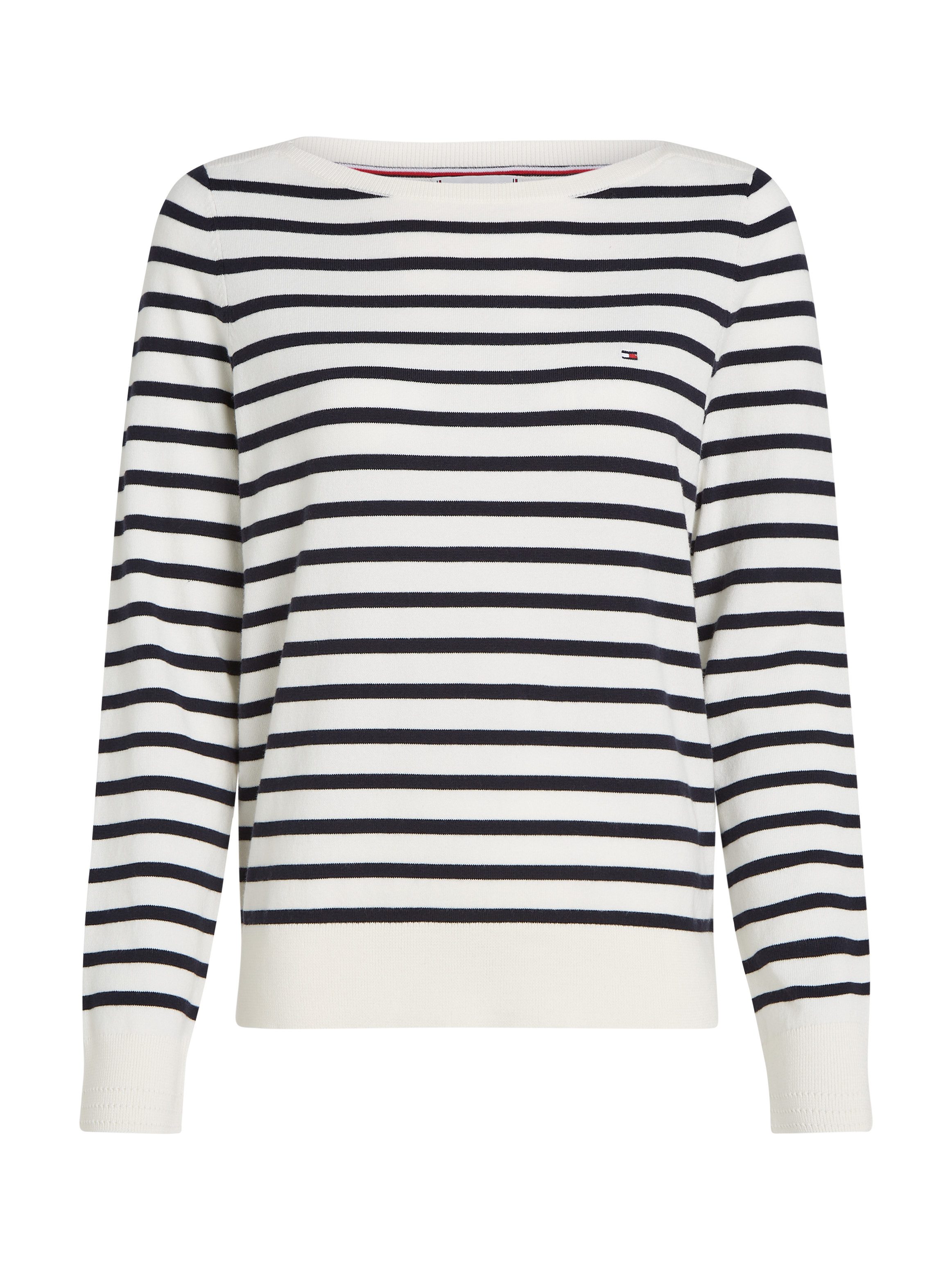 Tommy Hilfiger Gebreide trui CO JERSEY STITCH BOAT-NK SWEATER met -merklabel op de mouw
