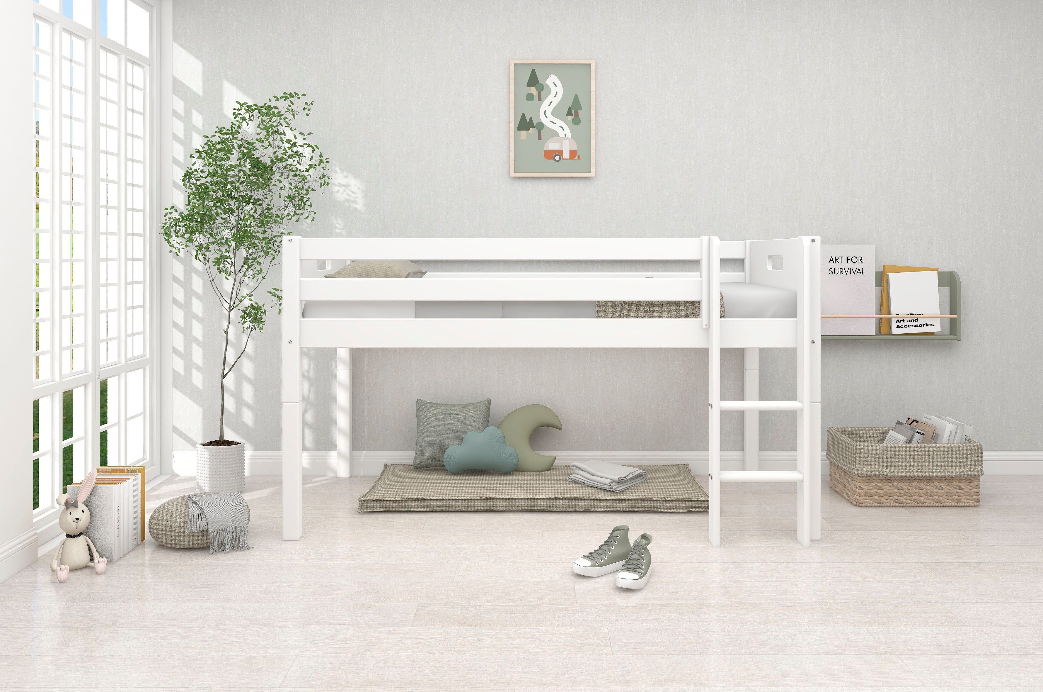 Thuka Speelbed Nordic Kinderbed, Speelbed, Halfhoog Bed, met valbeveiliging, om te bouwen tot een eenpersoonsbed (4-delig)