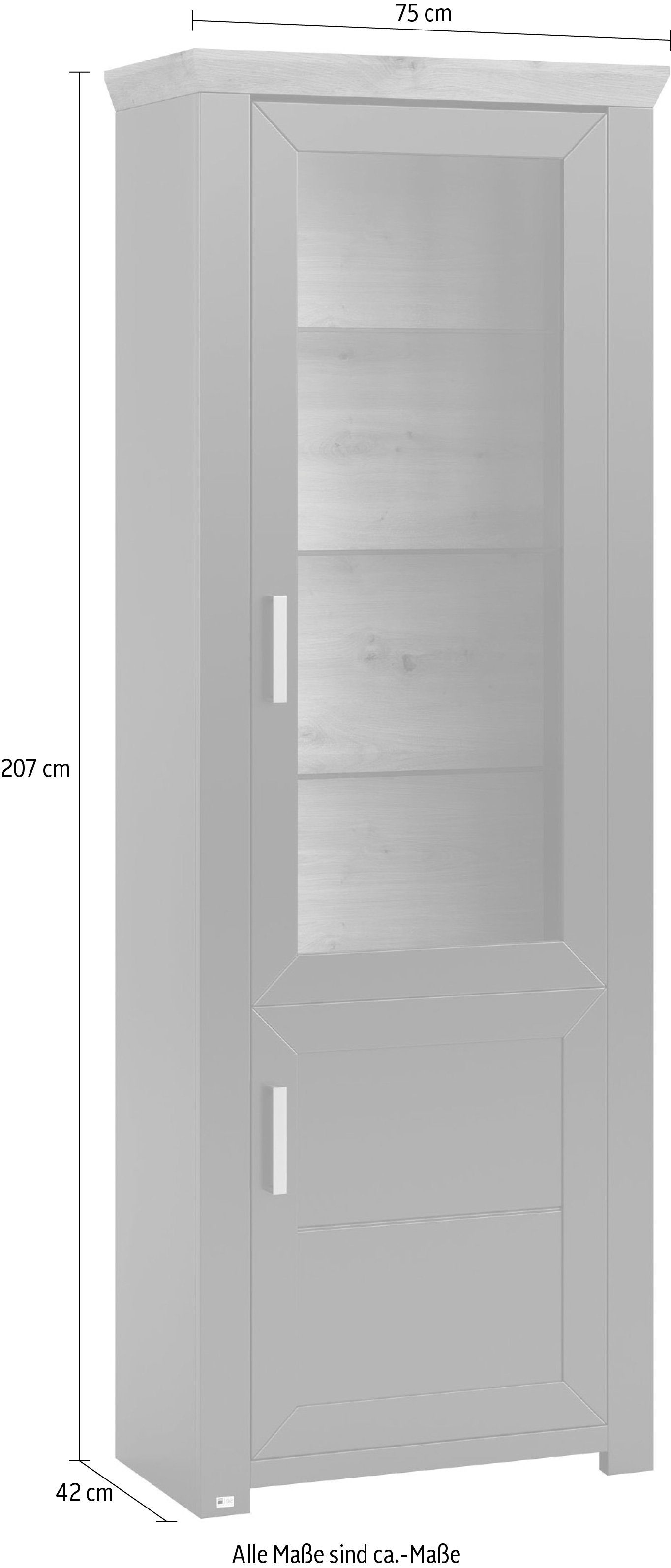 set one by Musterring Staande vitrinekast York Type 01, met glazen deur, verlichting optioneel, landhuisstijl, hoogte 207 cm