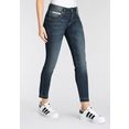 herrlicher slim fit jeans touch in 7-8 lengte en gerafelde broekzoom blauw