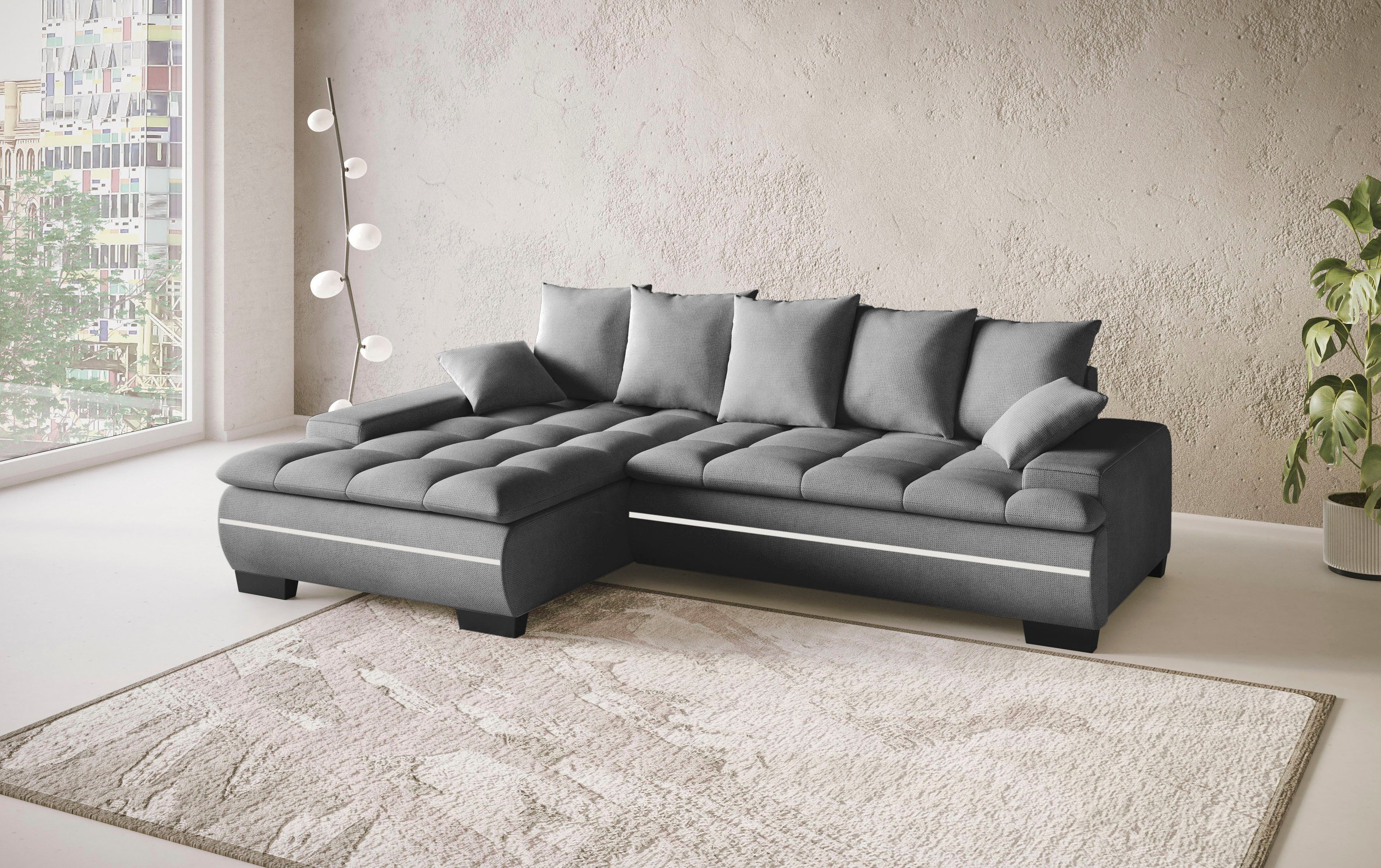 Mr. Couch Hoekbank Haiti II, L-vorm RGB-LED verlichting, optioneel met koudschuim, bed, bedlade