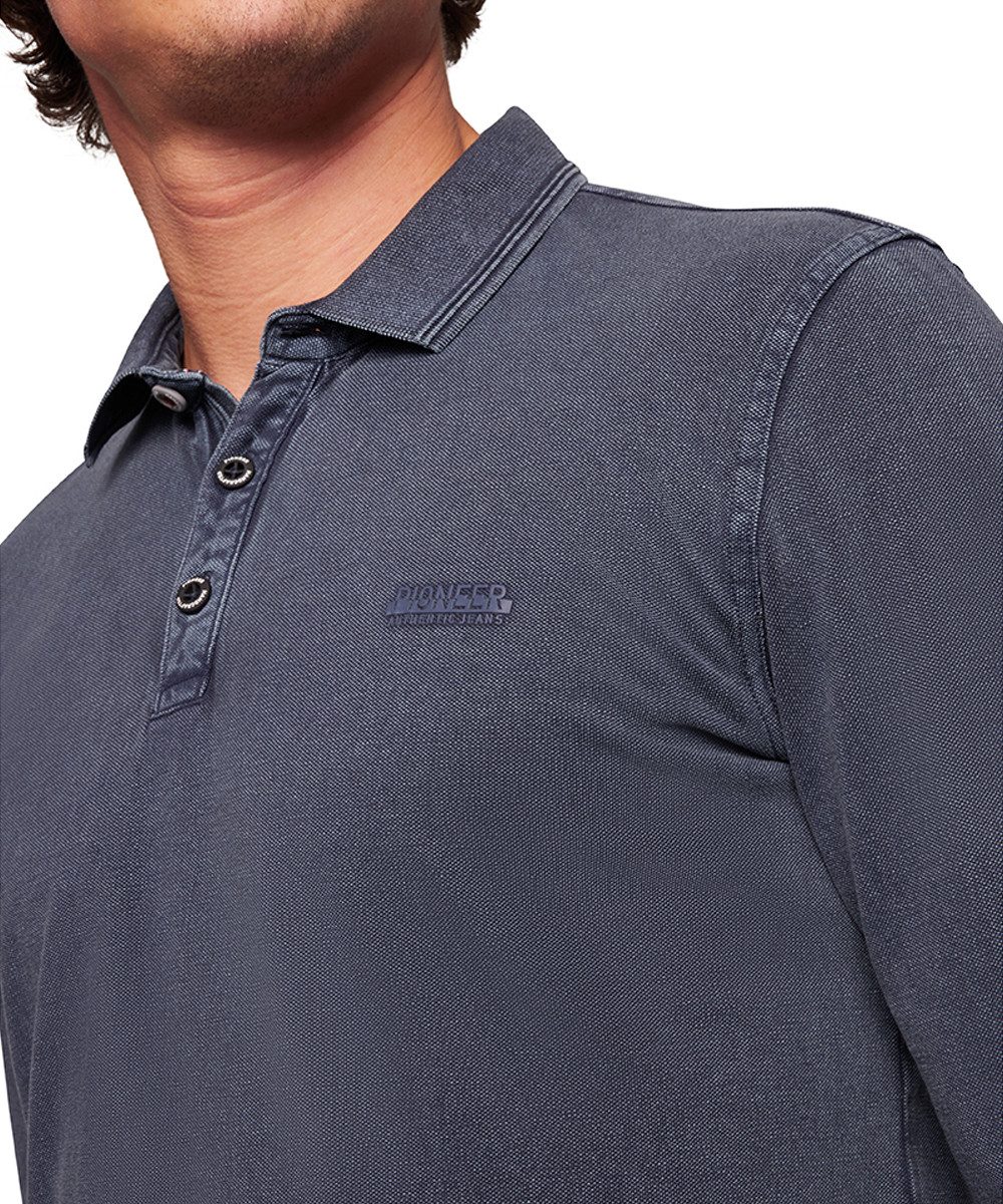 Pioneer Authentic Jeans Poloshirt met lange mouwen met kraag en knopenlijst
