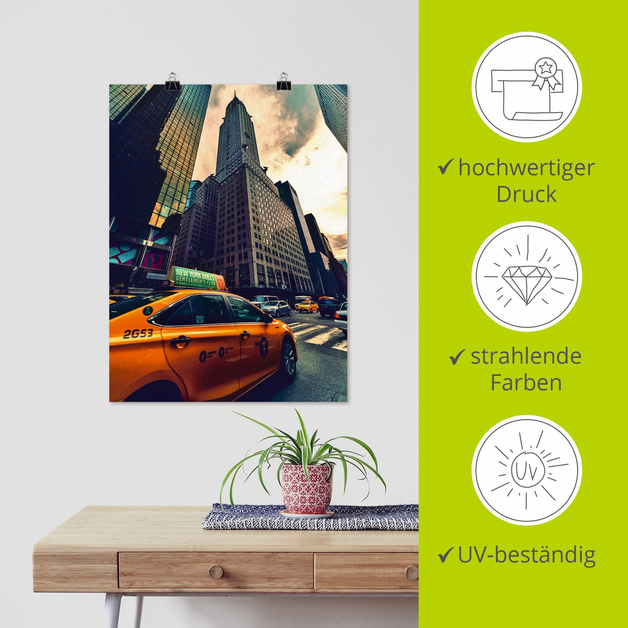 Artland Artprint Taxi in New York als artprint op linnen, poster in verschillende formaten maten