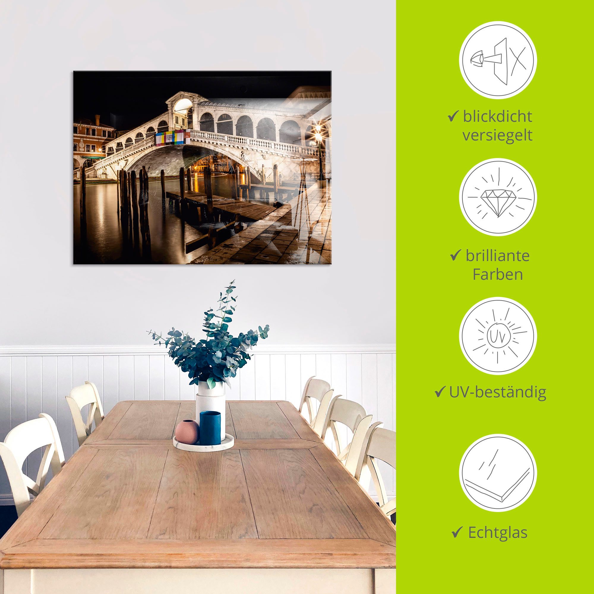 Artland Print op glas Venetië Canal Grande & Rialto brug II