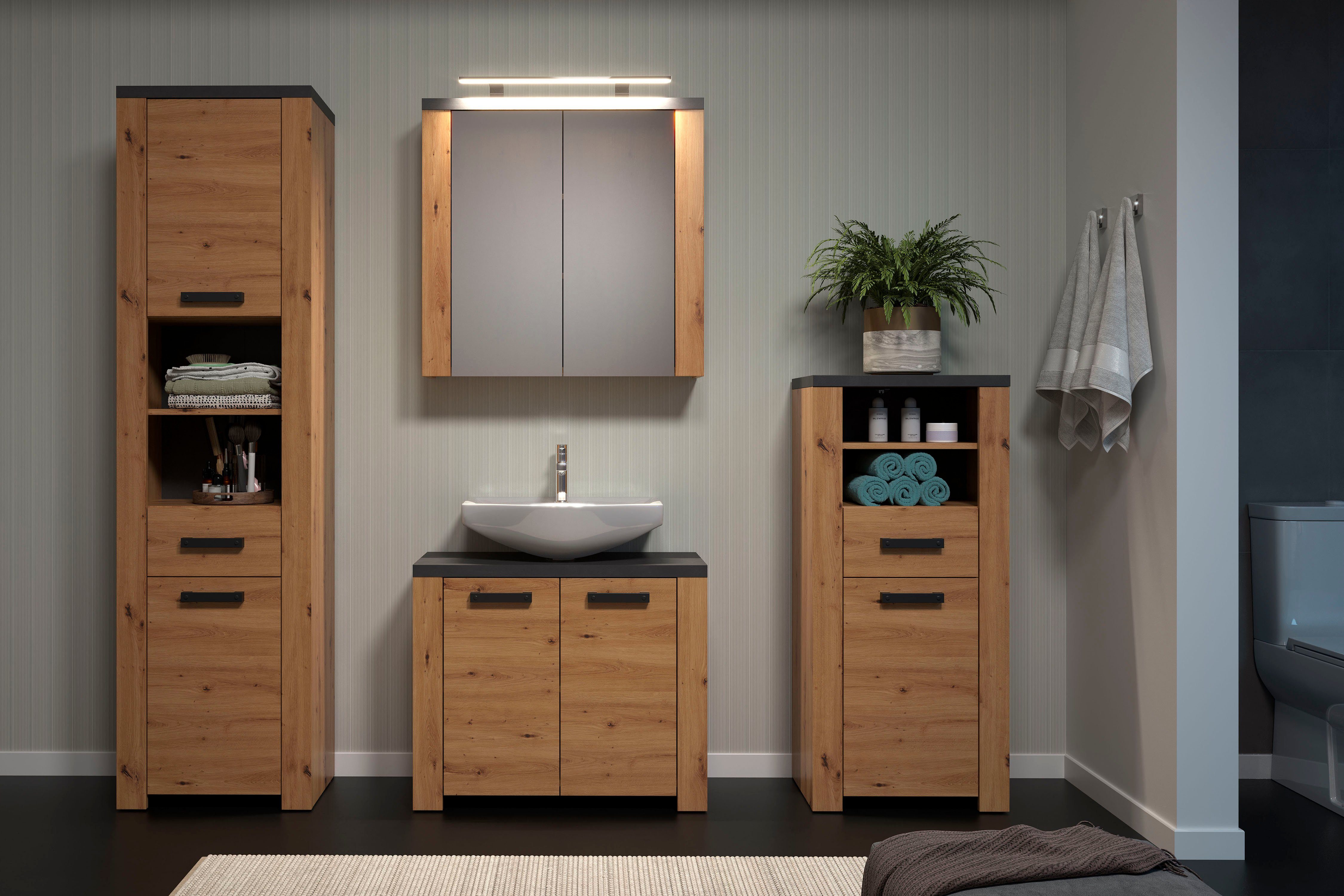 Home affaire Badkamerset Ambres Badkamermeubels in matte echt houtlook - afmetingen (B/D/H) 215/35/196 cm (4-delig)