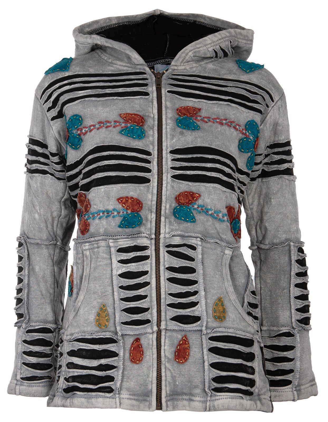 DEPROC Active Fleecejack Patchwork NUNAVUT LIGHT GRAY & NEW FLOWER POWER