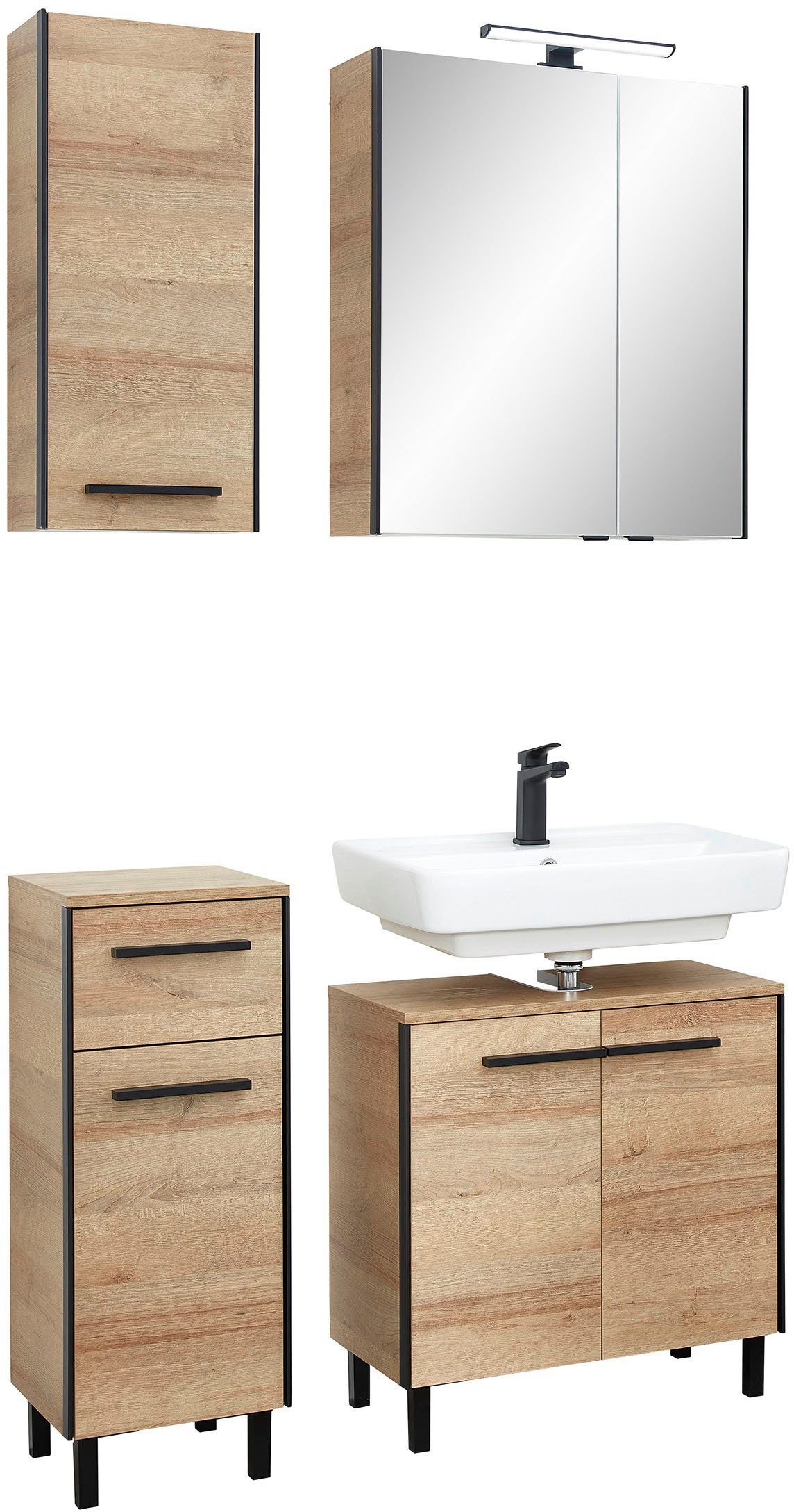 Saphir Badkamerserie Quickset 395 4-delig, wastafelonderkast met led-spiegelkast (4-delig)