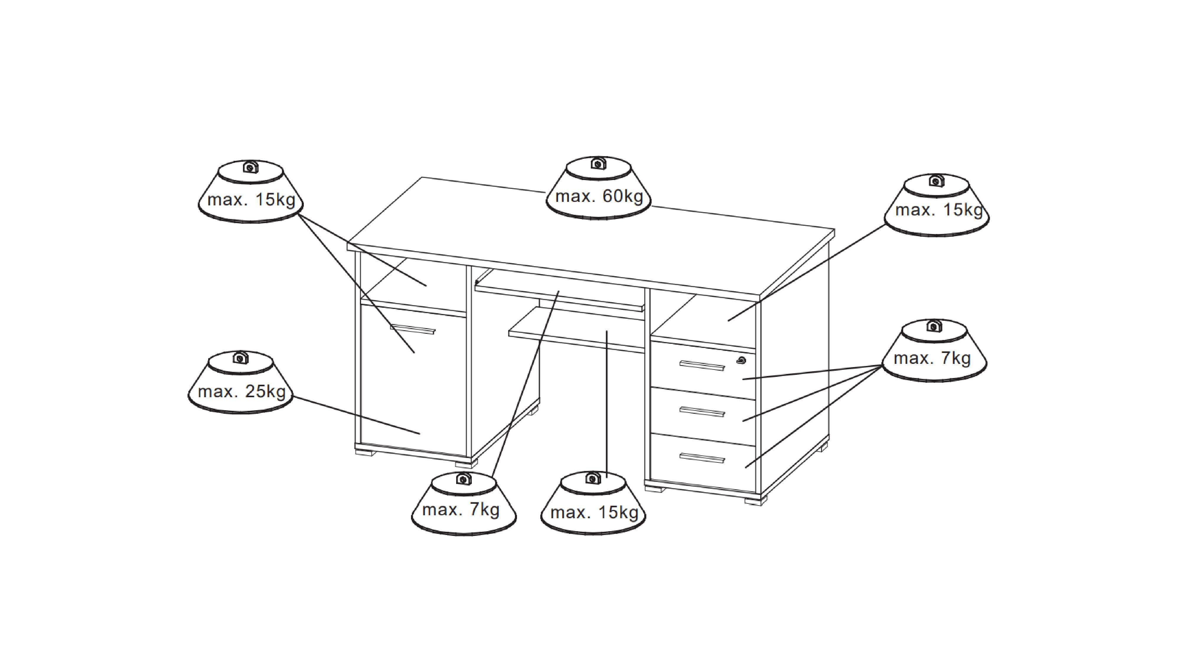 GERMANIA Pc-bureau 0484 Bureau met uittrekplank voor het toetsenbord & afsluitbare lade, 145 cm breed