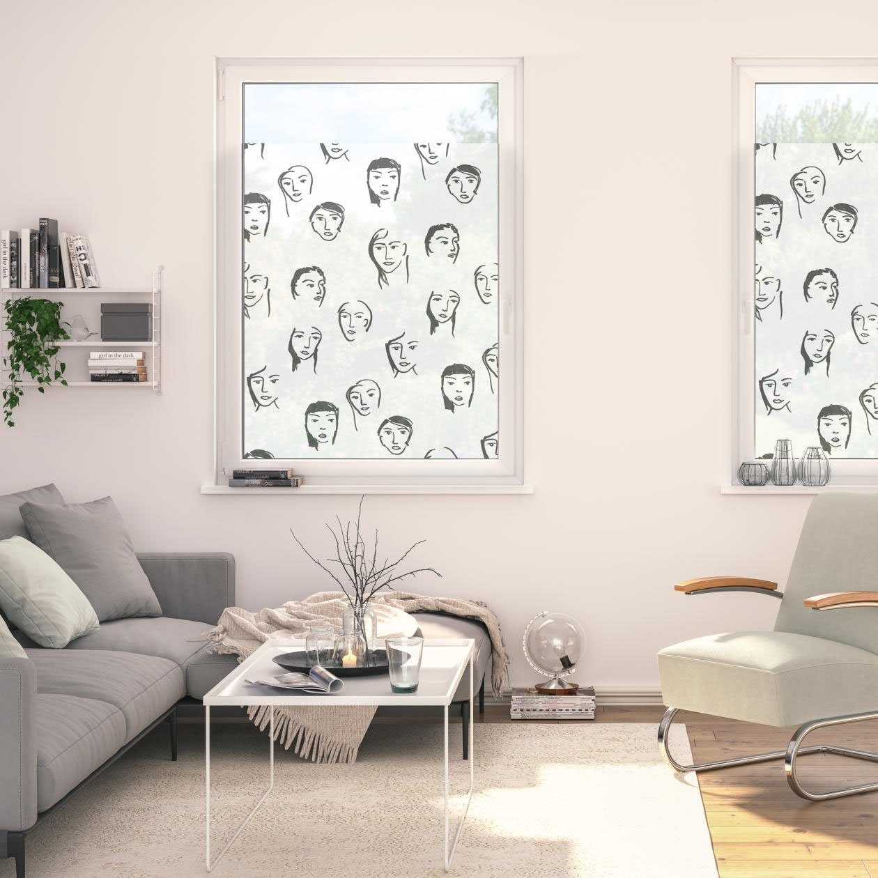 LICHTBLICK Raamfolie zelfklevend, bescherming tegen inkijk, Faces - zwart (1 stuk) raamdecoratie maat 100 cm x 180 cm zwart