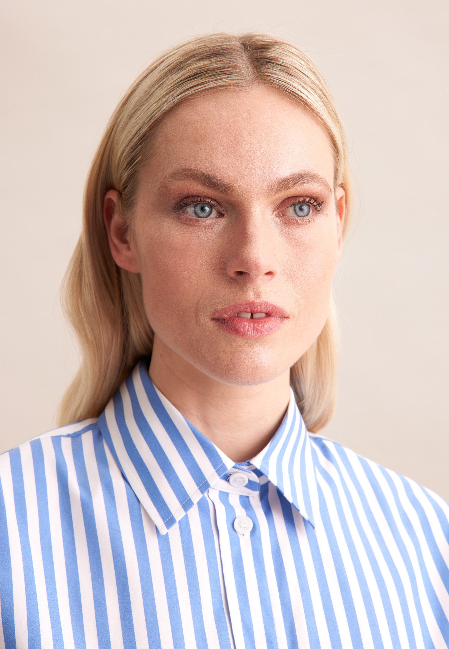 seidensticker Lange blouse Zwarte roos Korte mouwen kraag strepen