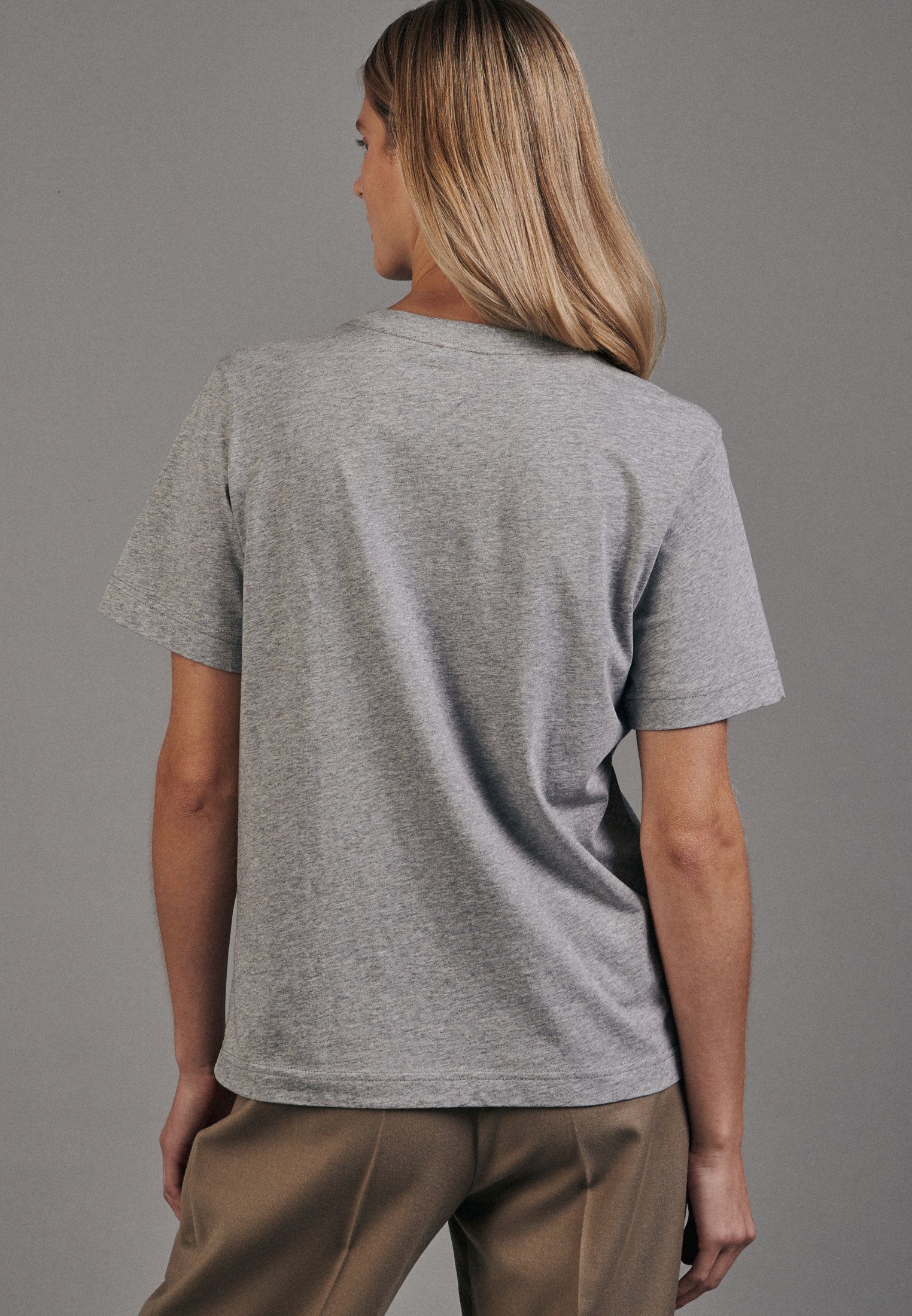 seidensticker T-shirt Zwarte roos 1/2 ronde hals uni